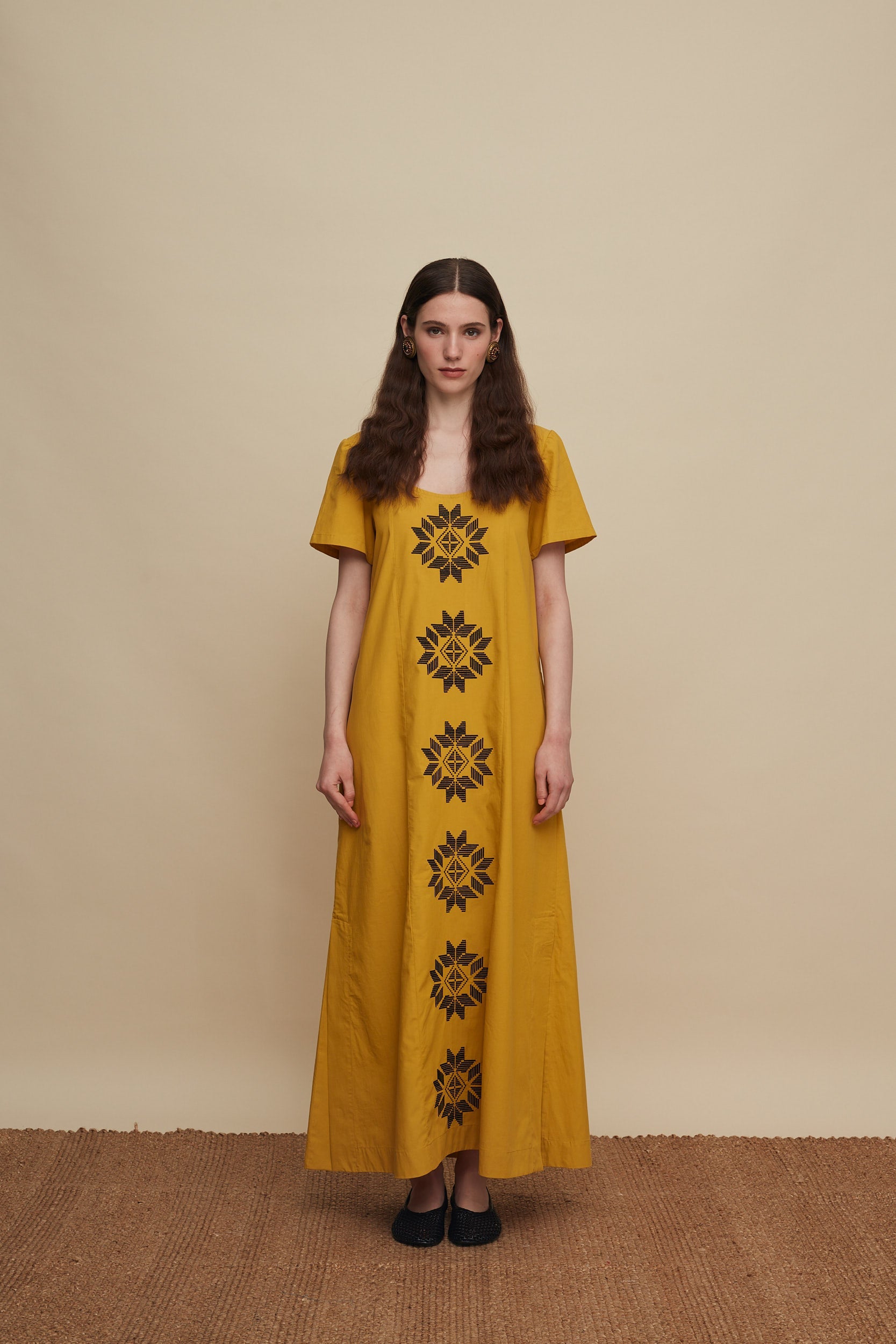 MALEVIZION MAXI DRESS (MUSTARD EMBROIDERED)