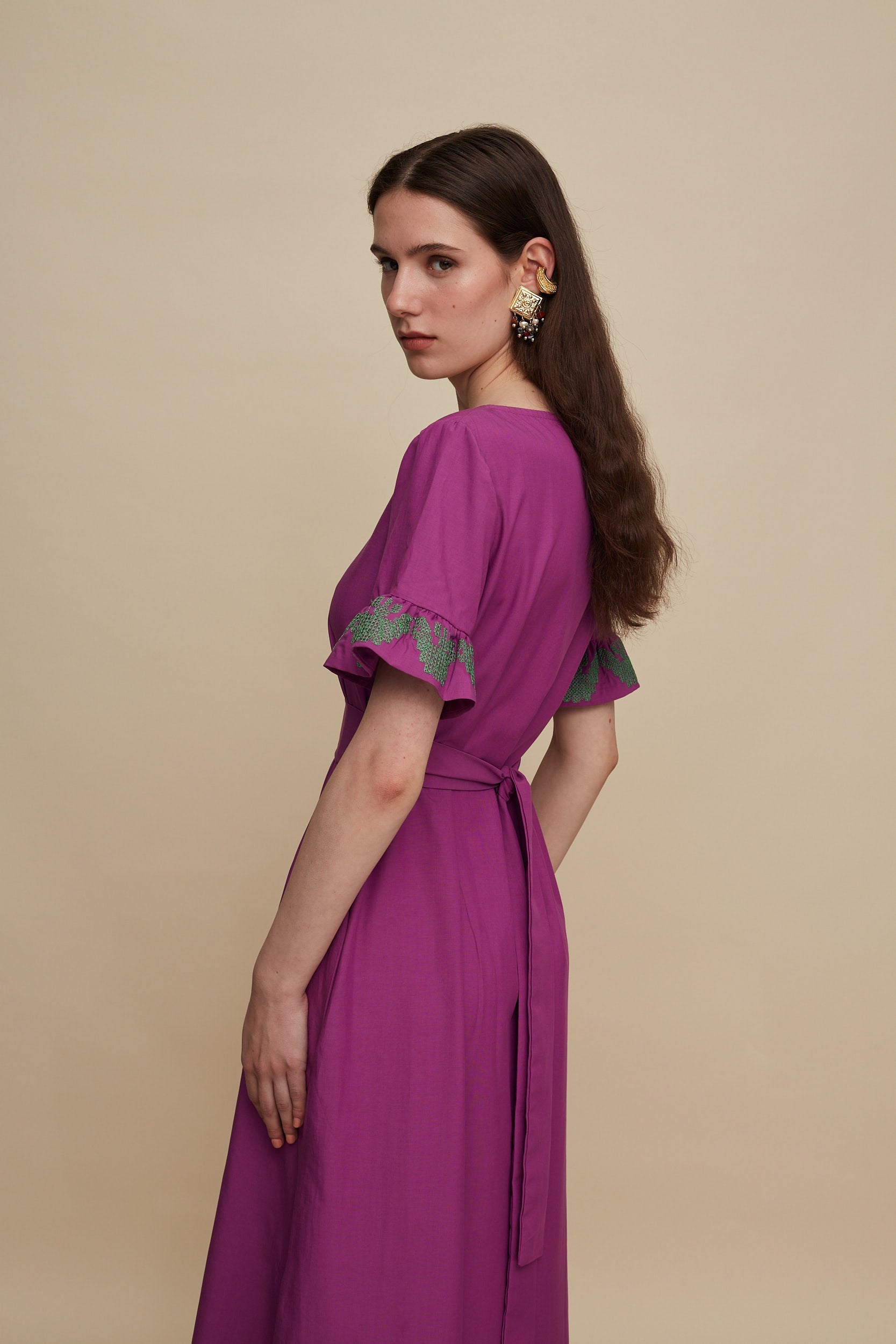 MESOCHORI MAXI DRESS (PURPLE EMBROIDERED)