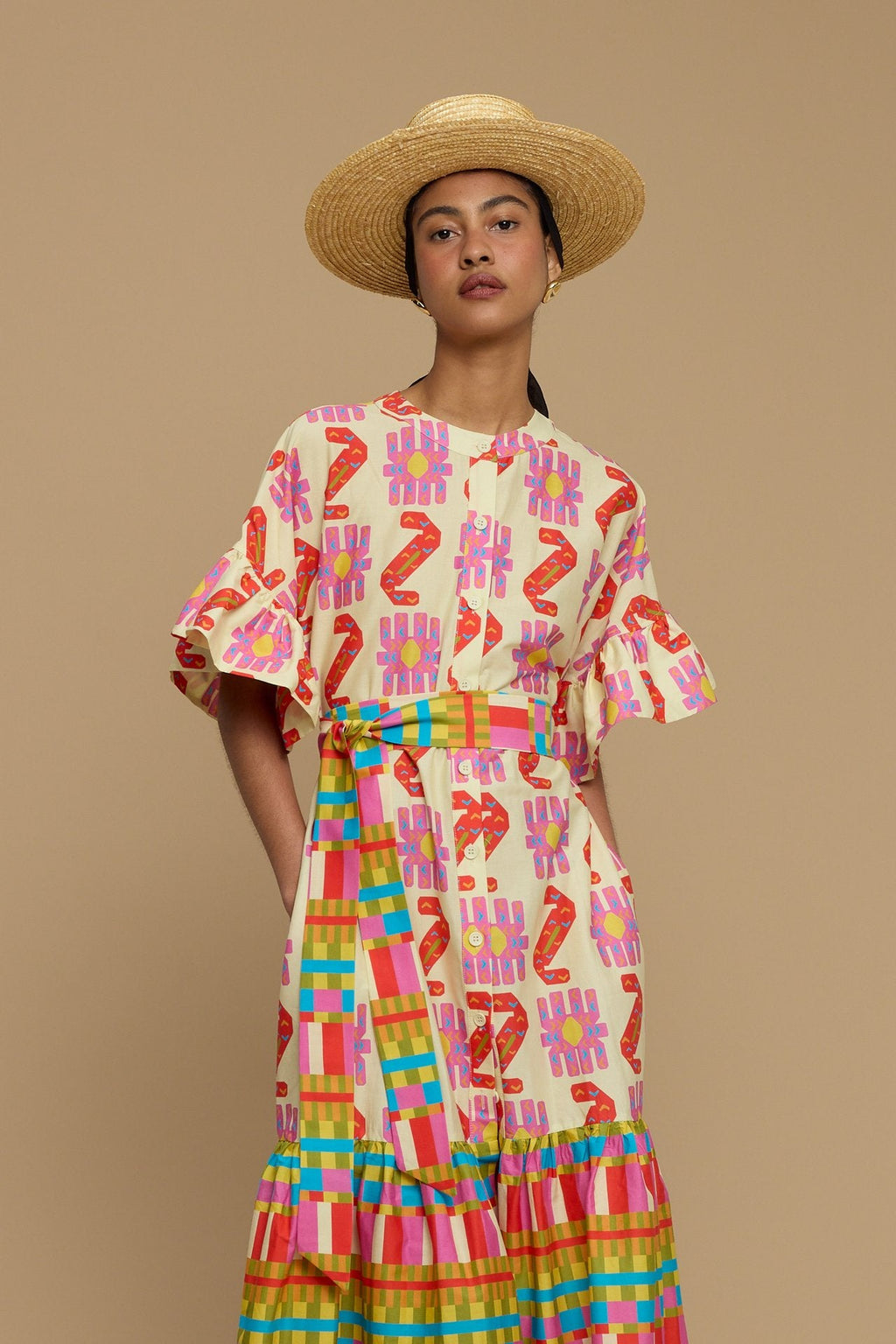 MAXI DRESS NAXOS (NAXOS CUSHION MULTI BEIGE PRINT)