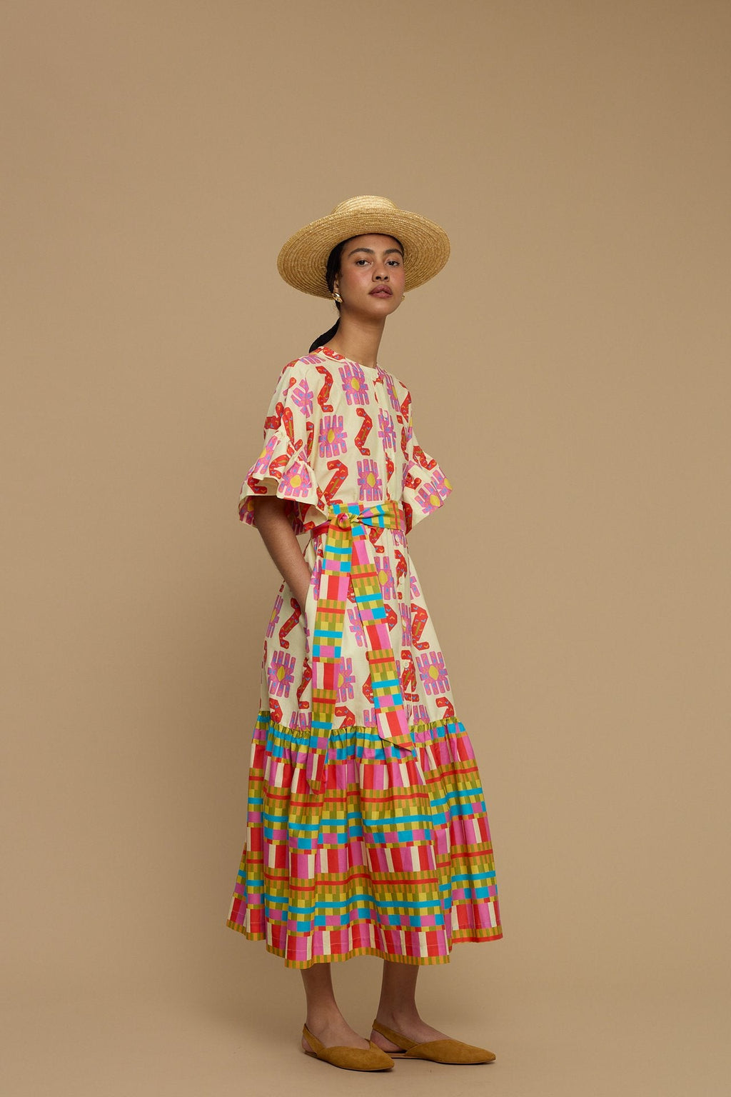 MAXI DRESS NAXOS (NAXOS CUSHION MULTI BEIGE PRINT)