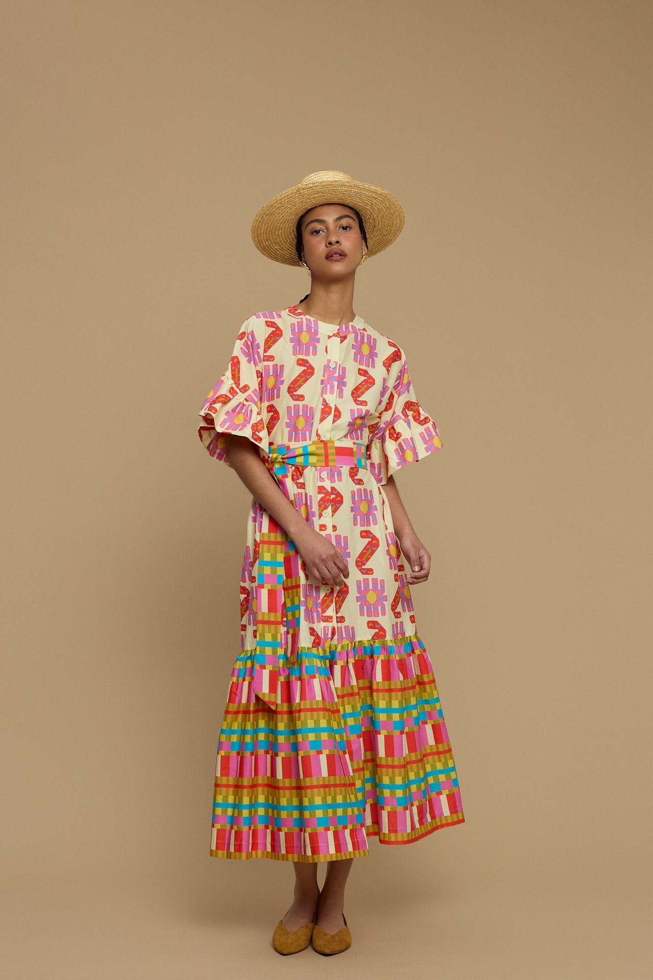 MAXI DRESS NAXOS (NAXOS CUSHION MULTI BEIGE PRINT)