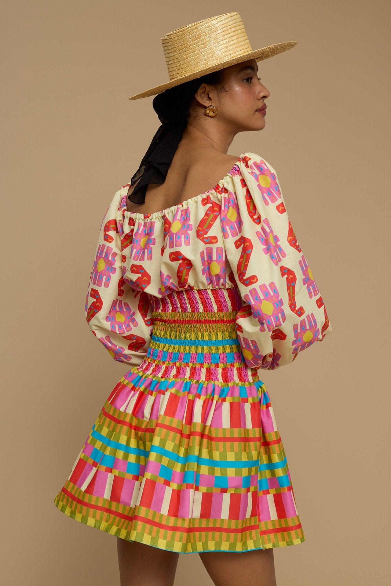 MINI DRESS KIMOLOS (NAXOS CUSHION MULTI BEIGE PRINT)