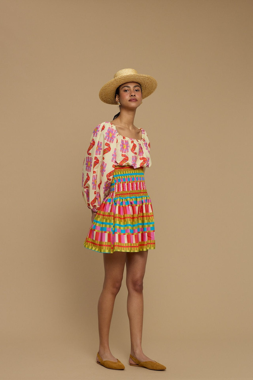 MINI DRESS KIMOLOS (NAXOS CUSHION MULTI BEIGE PRINT)