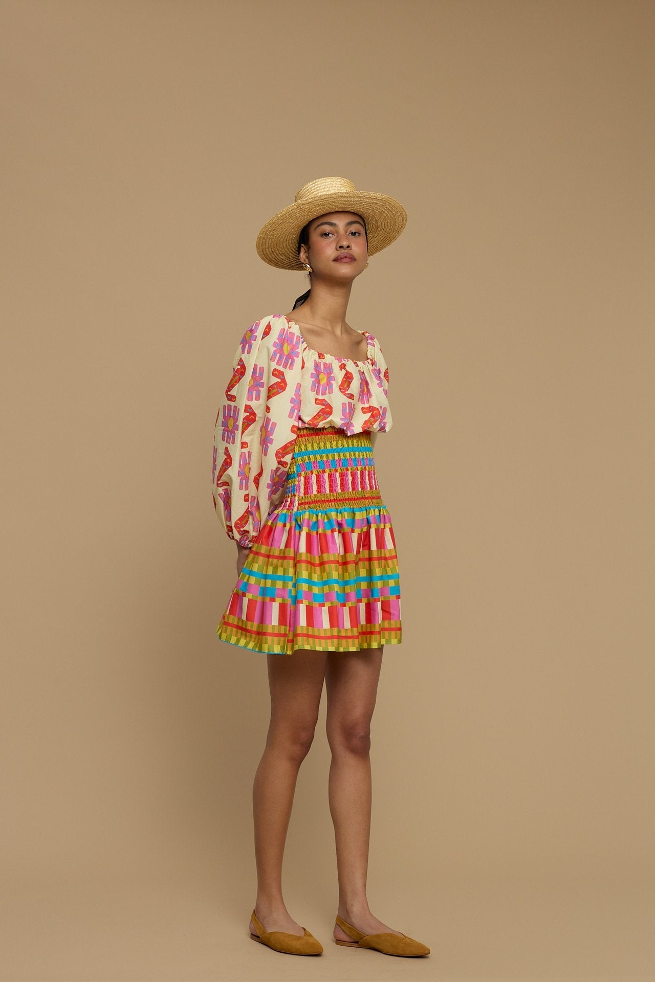 MINI DRESS KIMOLOS (NAXOS CUSHION MULTI BEIGE PRINT)