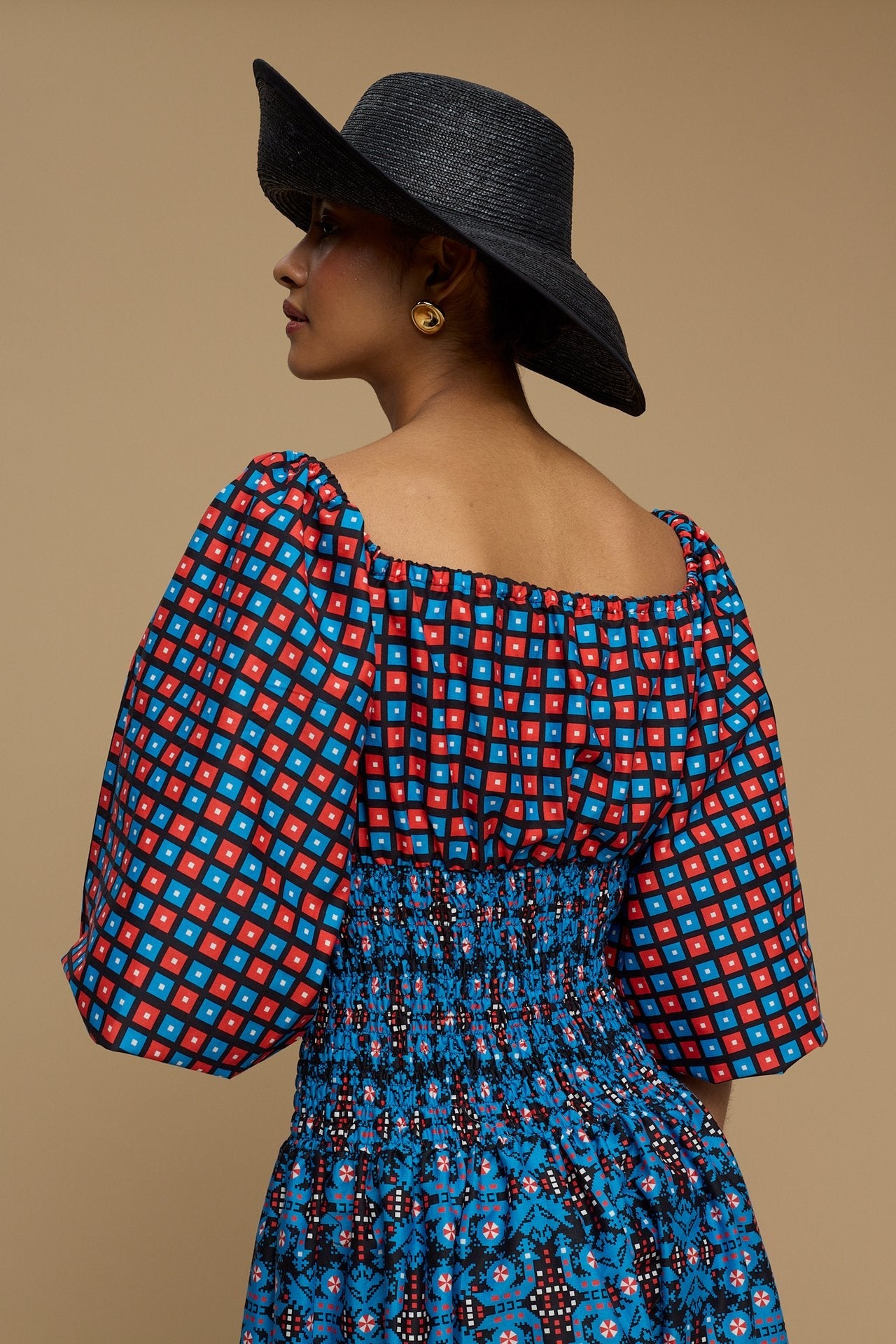 MAXI DRESS MYKONOS (AMORGOS BIRD BLACK & BLUE  PRINT)