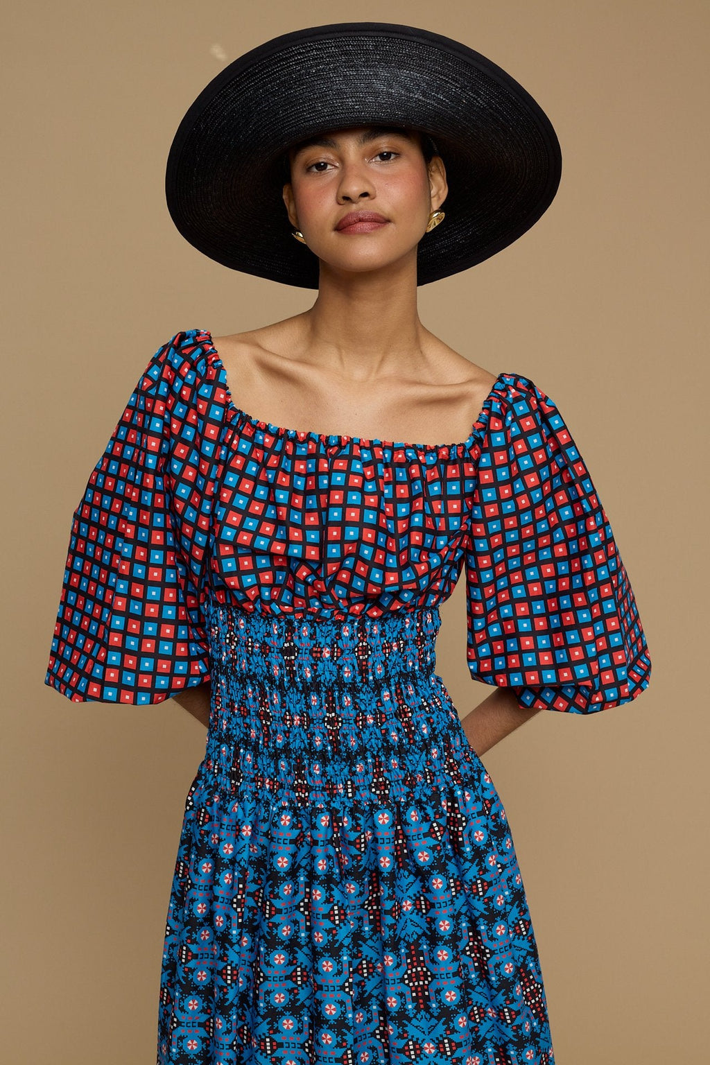 MAXI DRESS MYKONOS (AMORGOS BIRD BLACK & BLUE  PRINT)