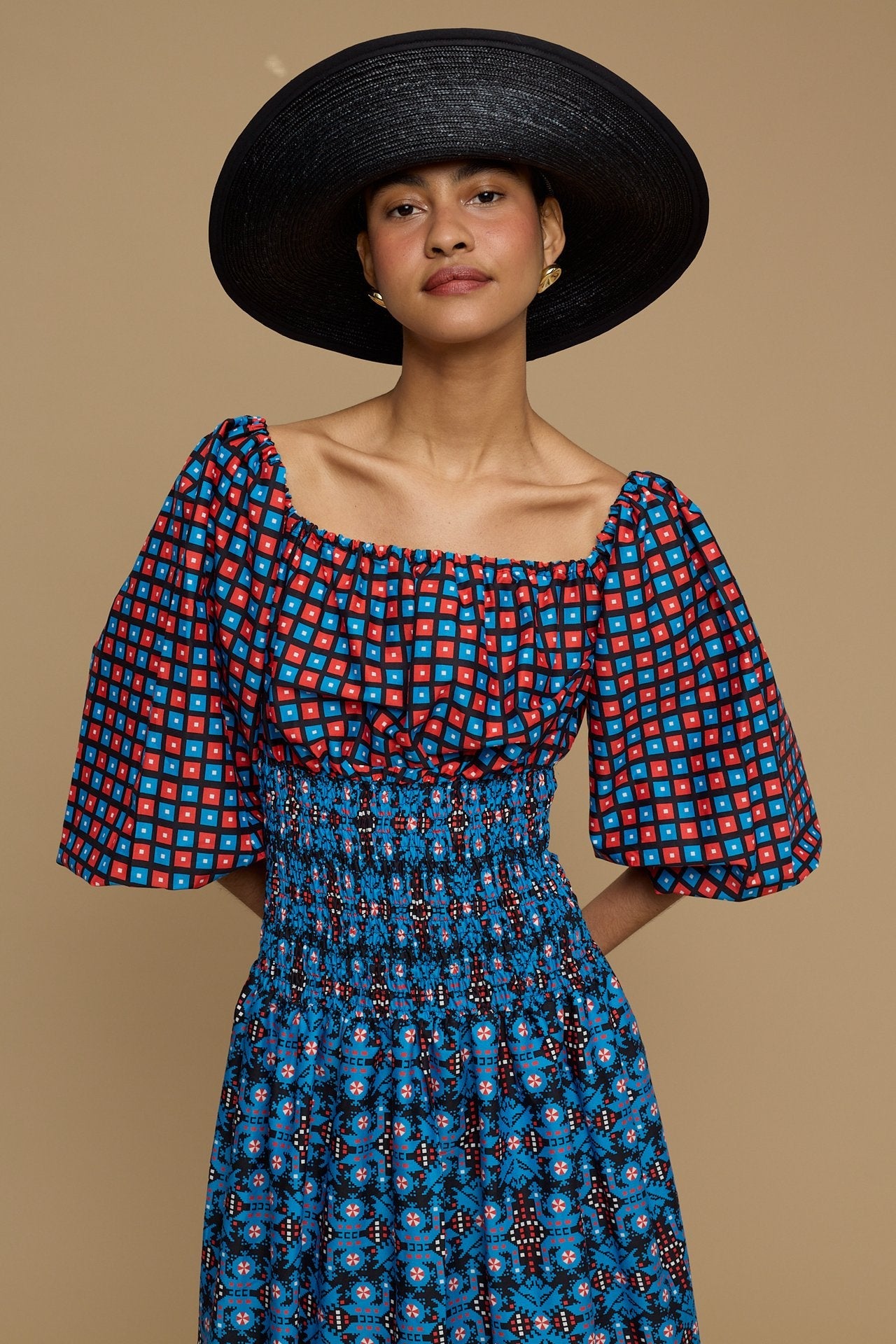 MAXI DRESS MYKONOS (AMORGOS BIRD BLACK & BLUE  PRINT)
