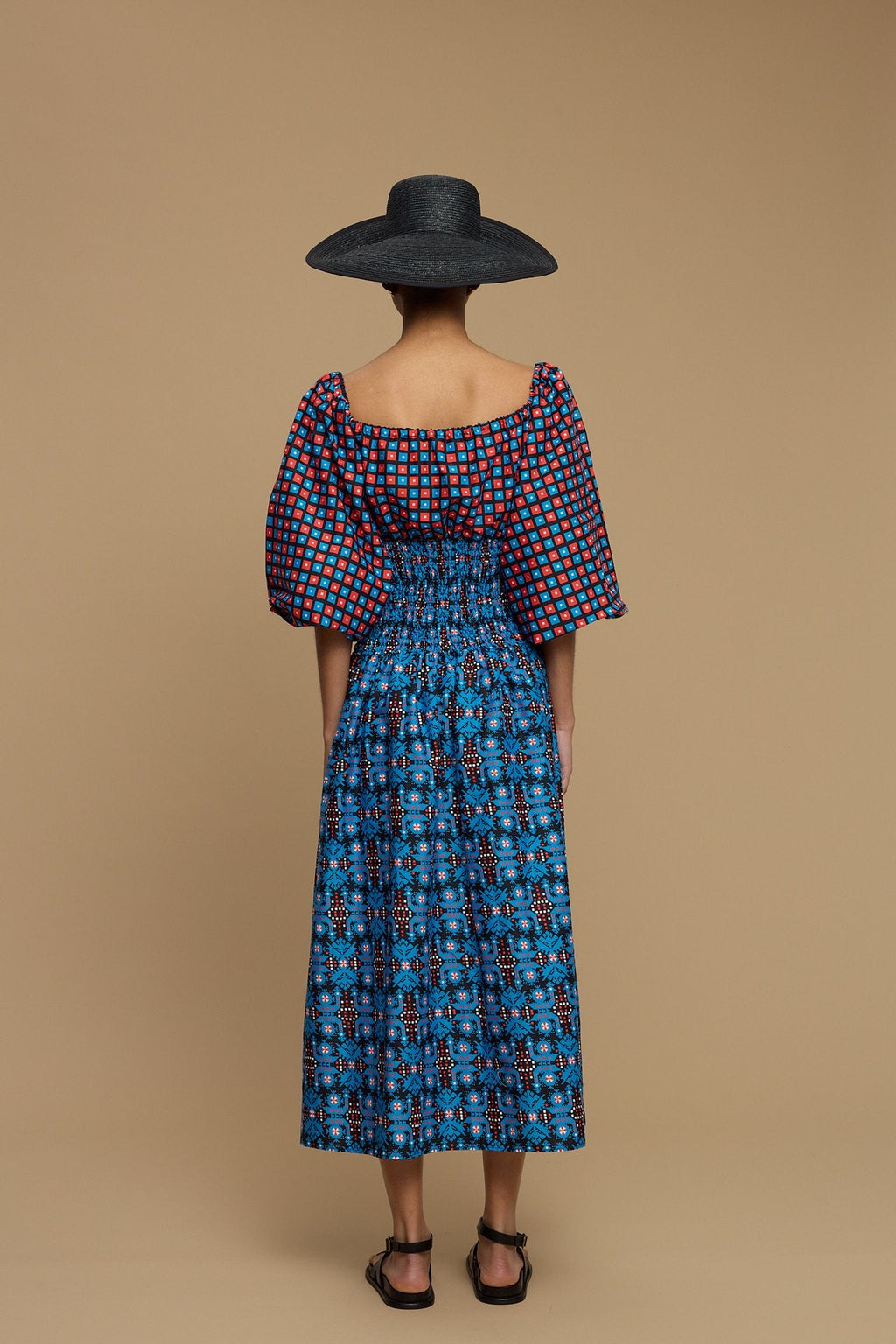 MAXI DRESS MYKONOS (AMORGOS BIRD BLACK & BLUE  PRINT)