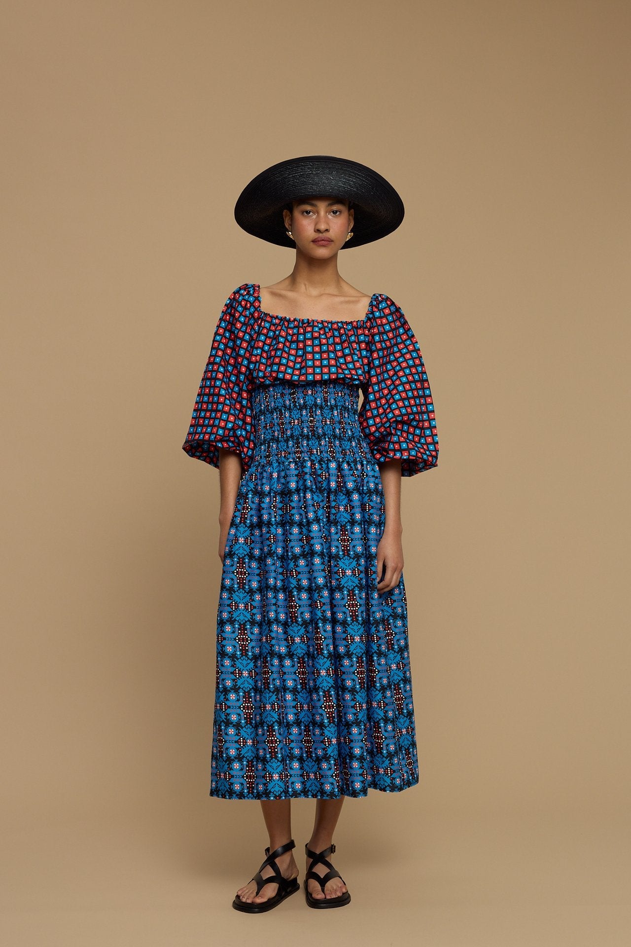MAXI DRESS MYKONOS (AMORGOS BIRD BLACK & BLUE  PRINT)