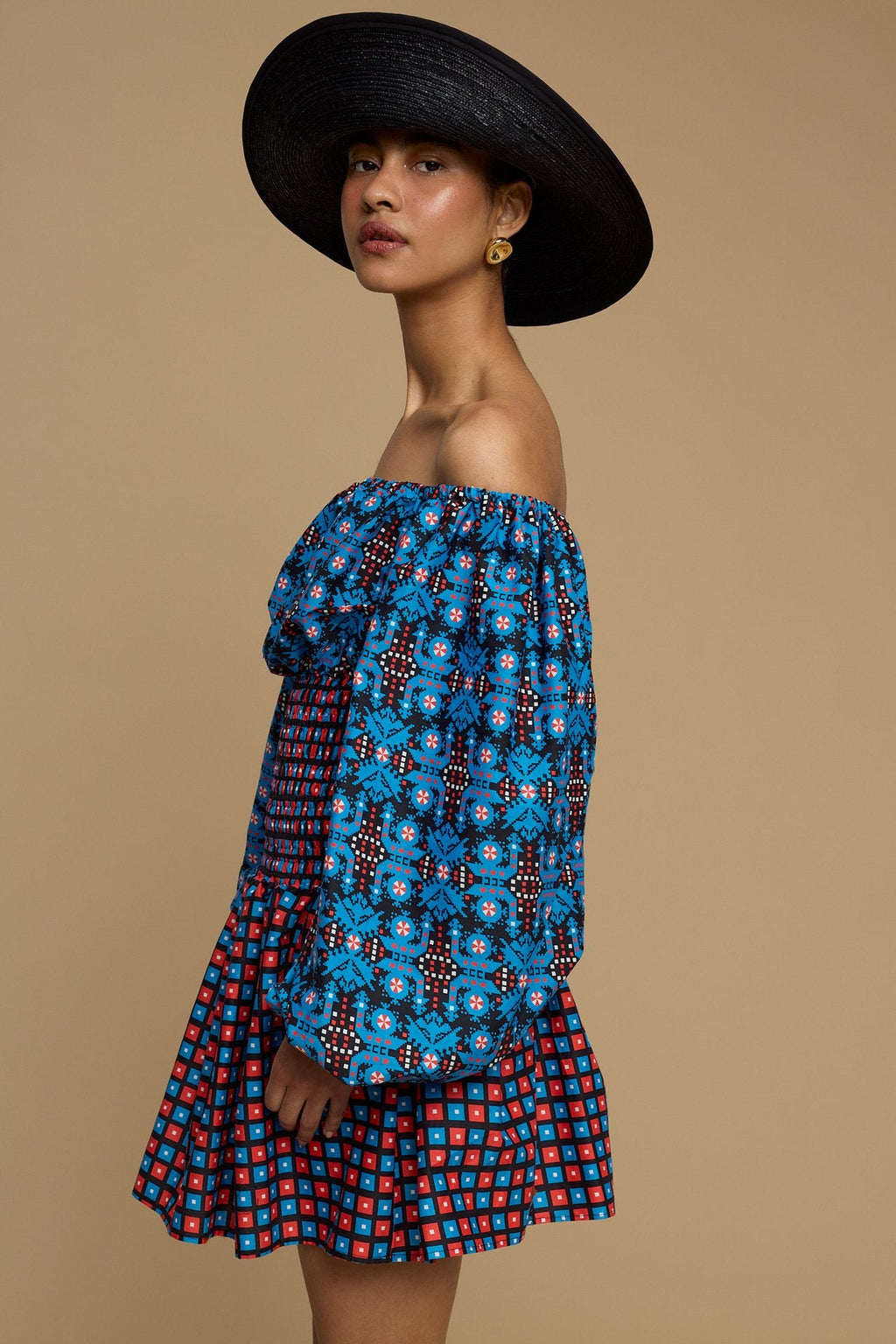 MINI DRESS KIMOLOS  (AMORGOS BIRD BLACK & BLUE PRINT)