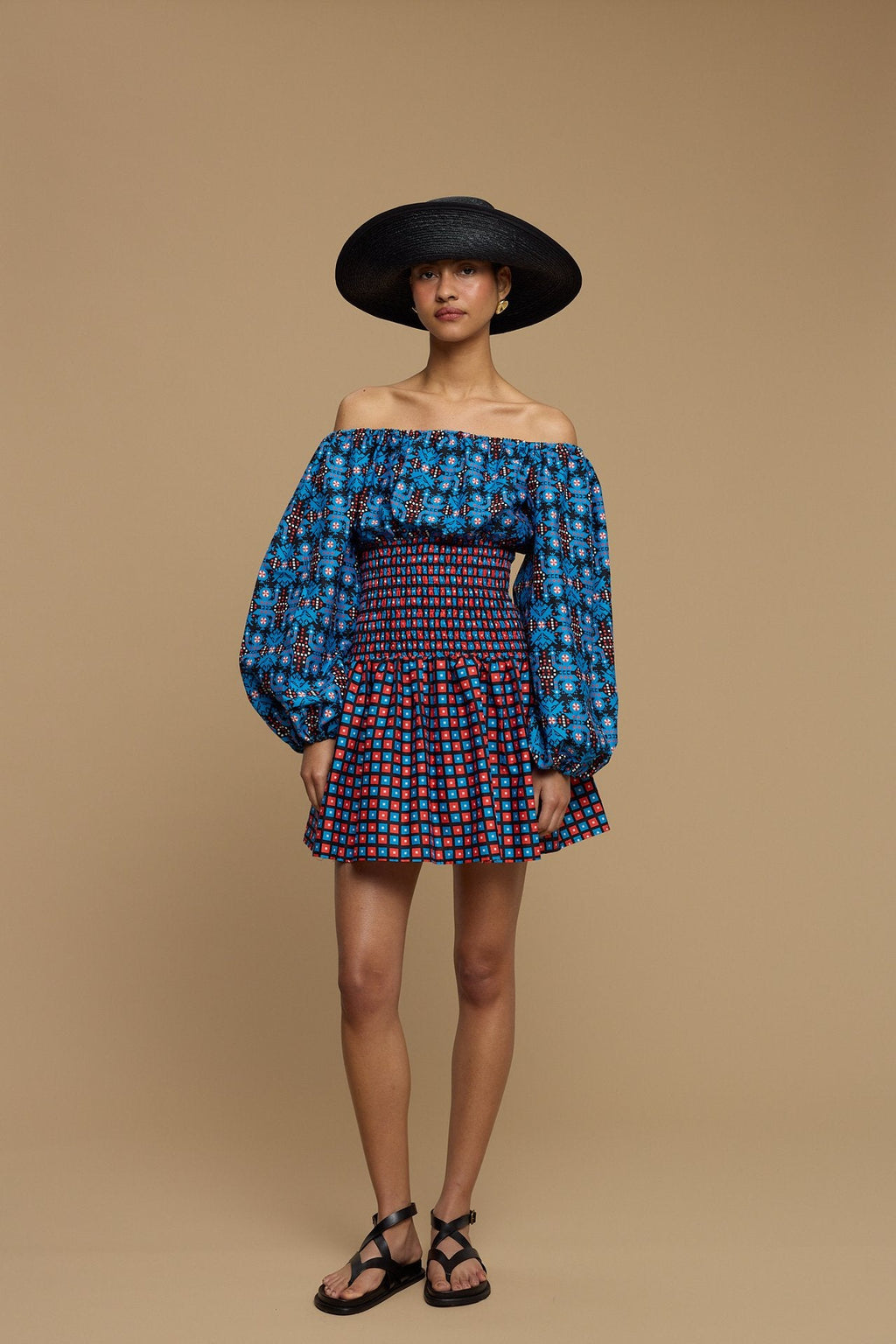 MINI DRESS KIMOLOS  (AMORGOS BIRD BLACK & BLUE PRINT)