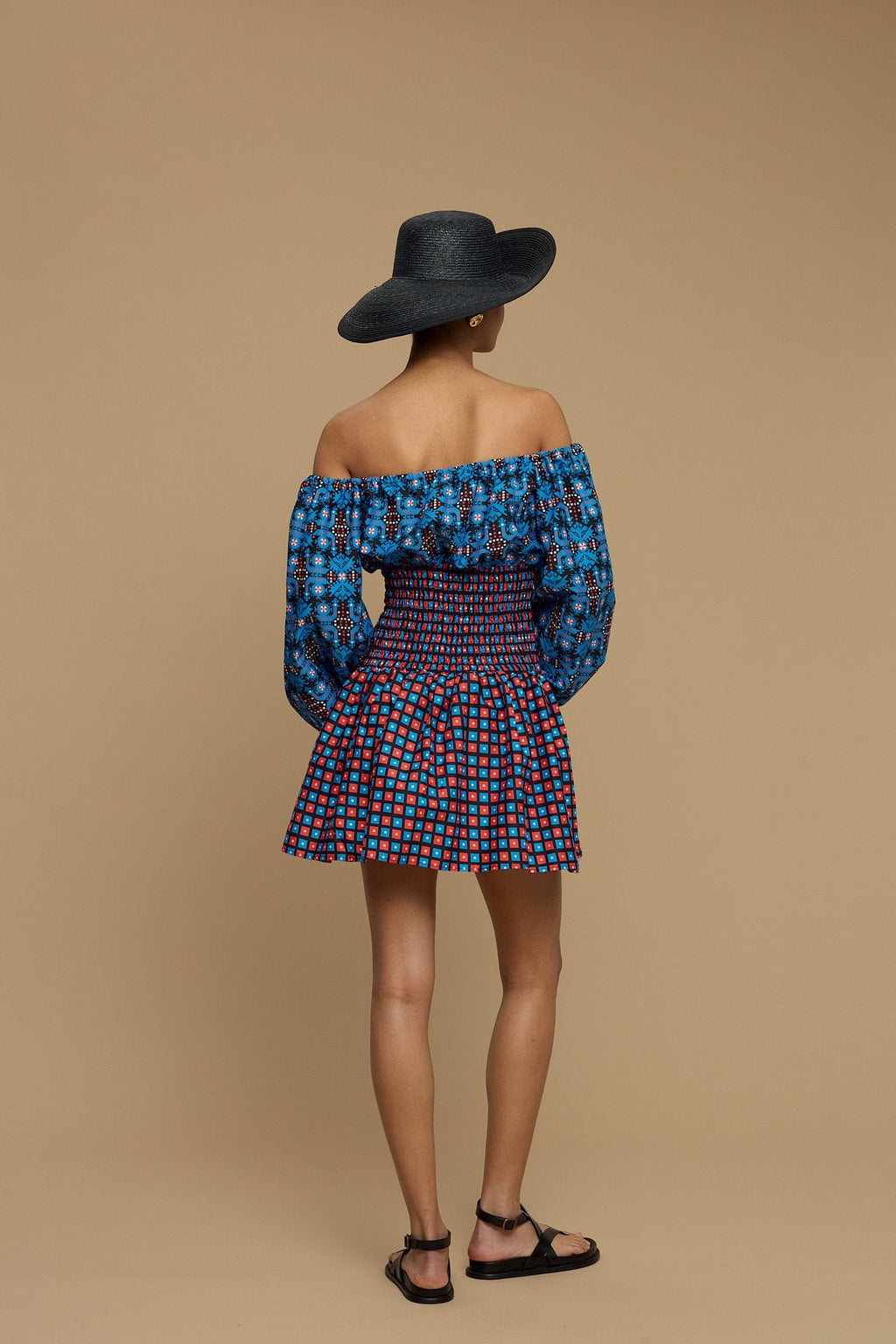 MINI DRESS KIMOLOS  (AMORGOS BIRD BLACK & BLUE PRINT)