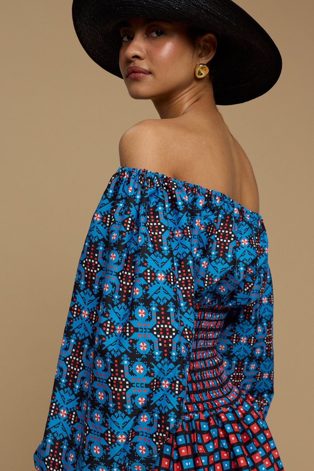MINI DRESS KIMOLOS  (AMORGOS BIRD BLACK & BLUE PRINT)