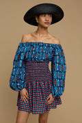 MINI DRESS KIMOLOS  (AMORGOS BIRD BLACK & BLUE PRINT)