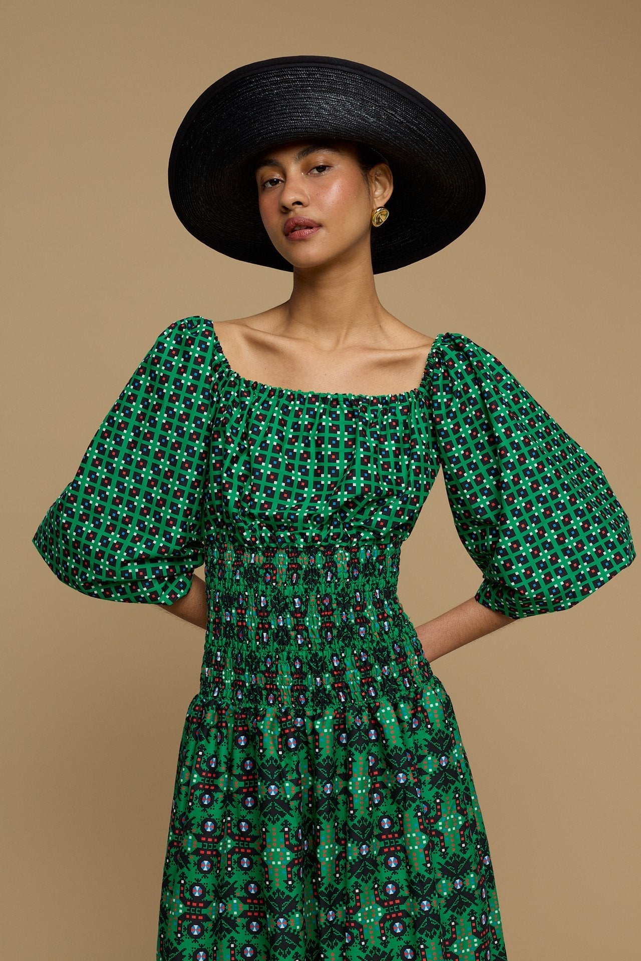 MAXI DRESS MYKONOS (AMORGOS BIRD BLACK & GREEN PRINT)