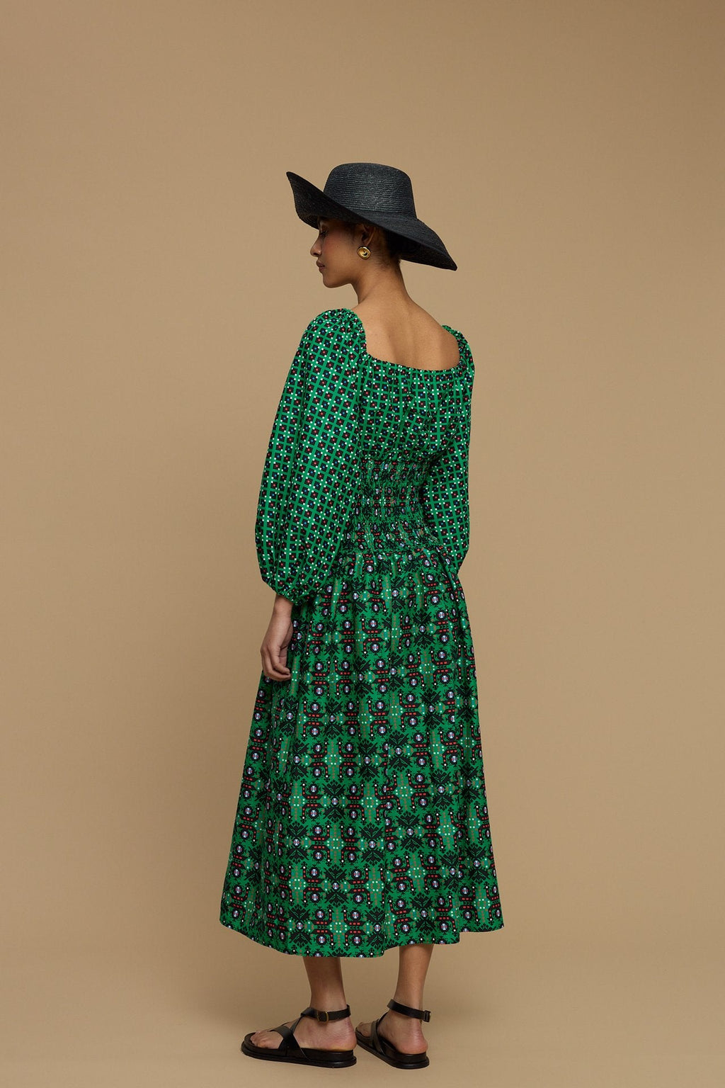 MAXI DRESS MYKONOS (AMORGOS BIRD BLACK & GREEN PRINT)