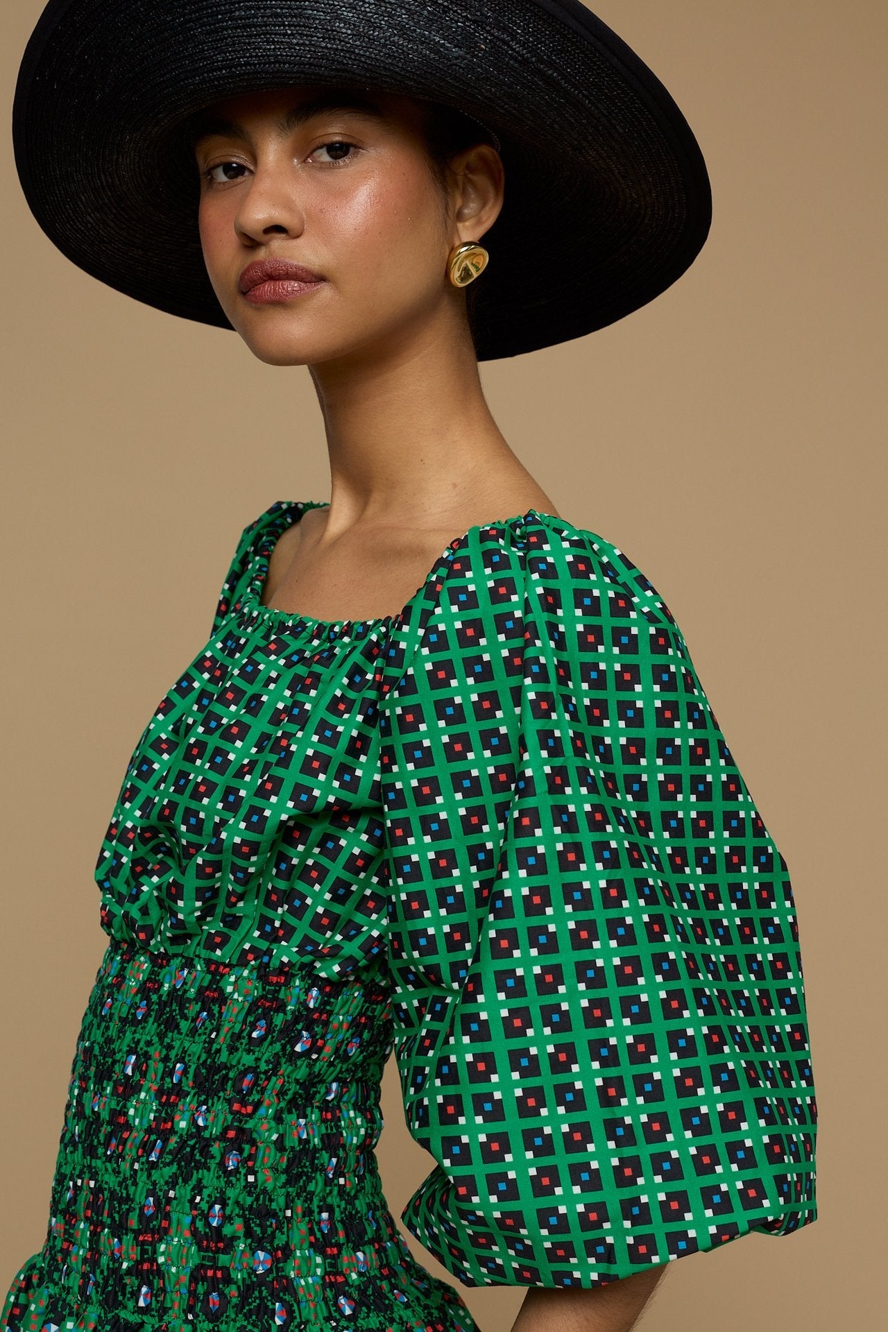 MAXI DRESS MYKONOS (AMORGOS BIRD BLACK & GREEN PRINT)