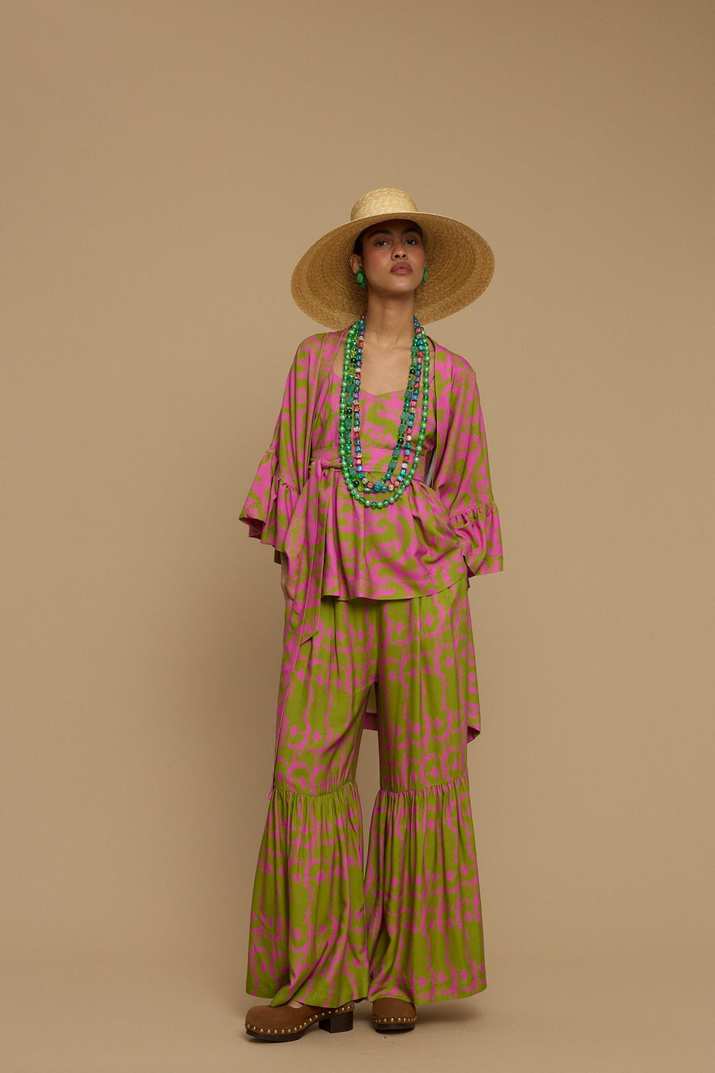 PANTS AMORGOS (CYCLADES  GREEN/PINK PRINT)
