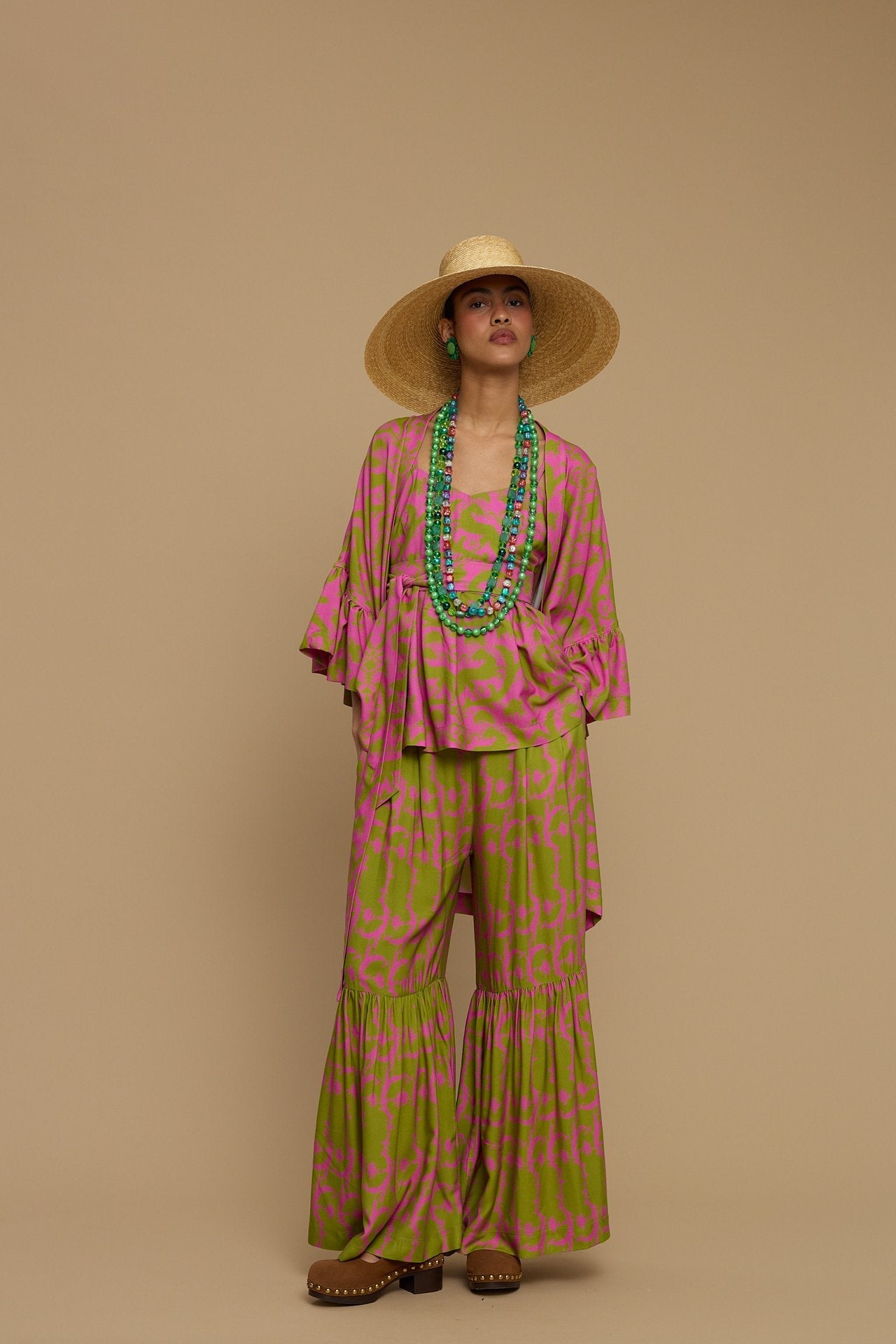 PANTS AMORGOS (CYCLADES  GREEN/PINK PRINT)