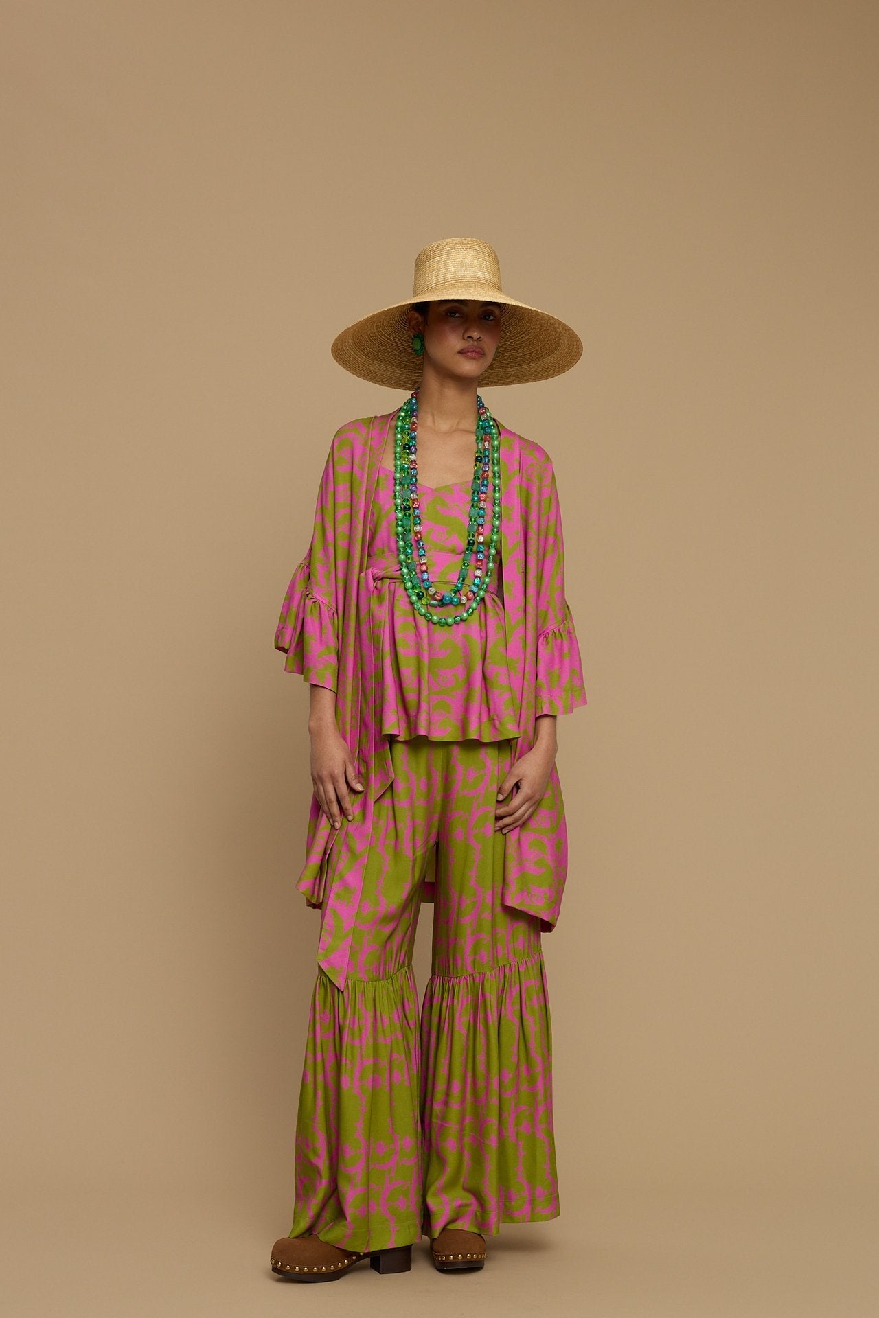 PANTS AMORGOS (CYCLADES  GREEN/PINK PRINT)