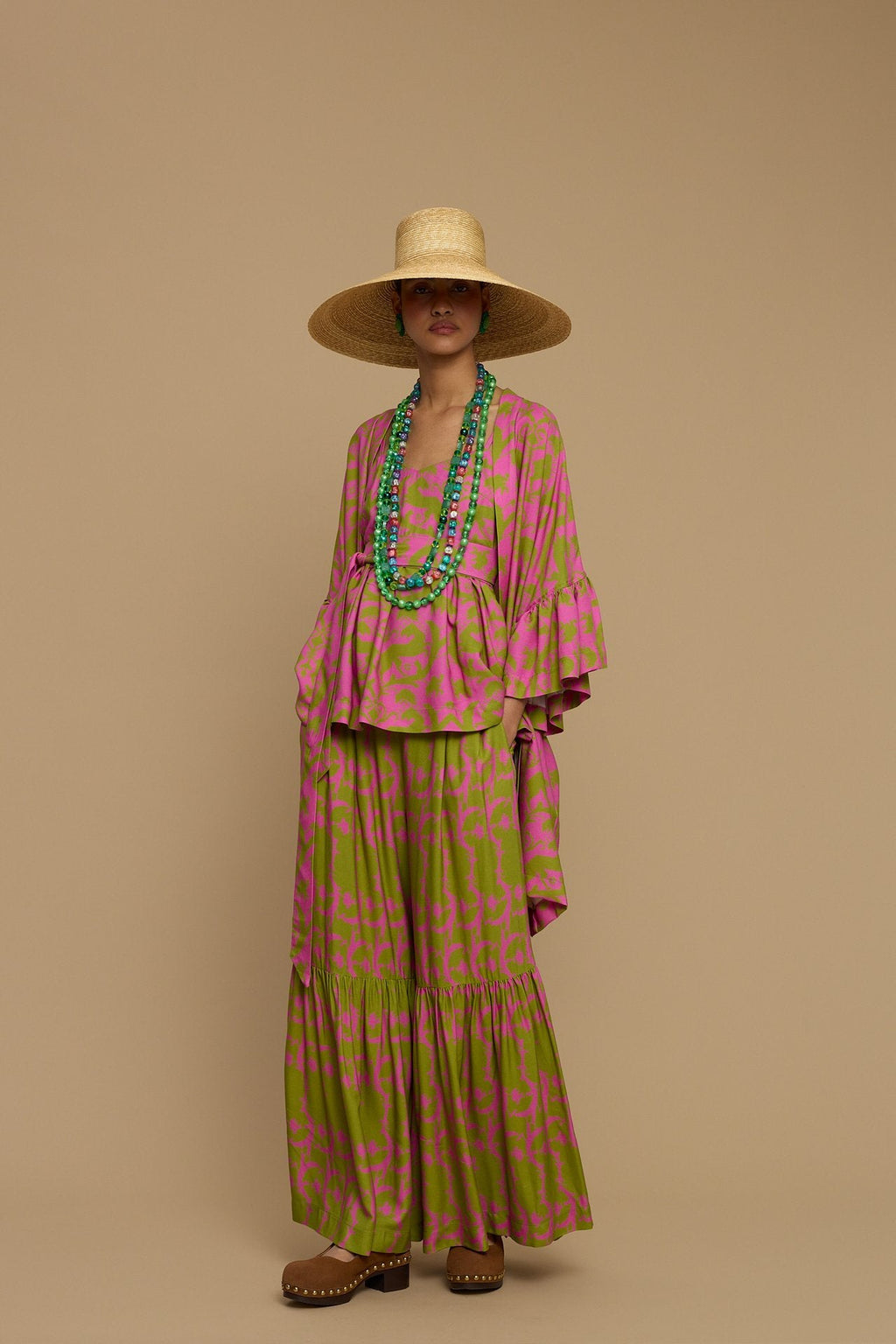 KIMONO AMORGOS  (CYCLADES GREEN/PINK PRINT)