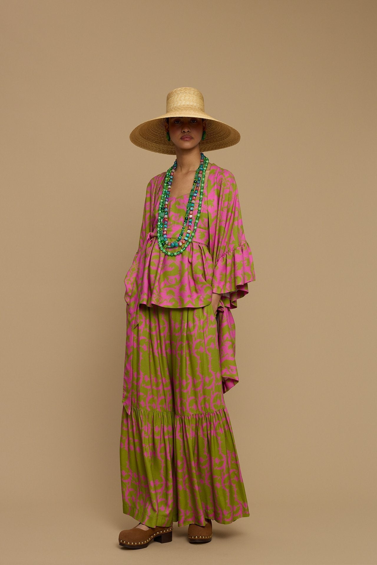 KIMONO AMORGOS  (CYCLADES GREEN/PINK PRINT)