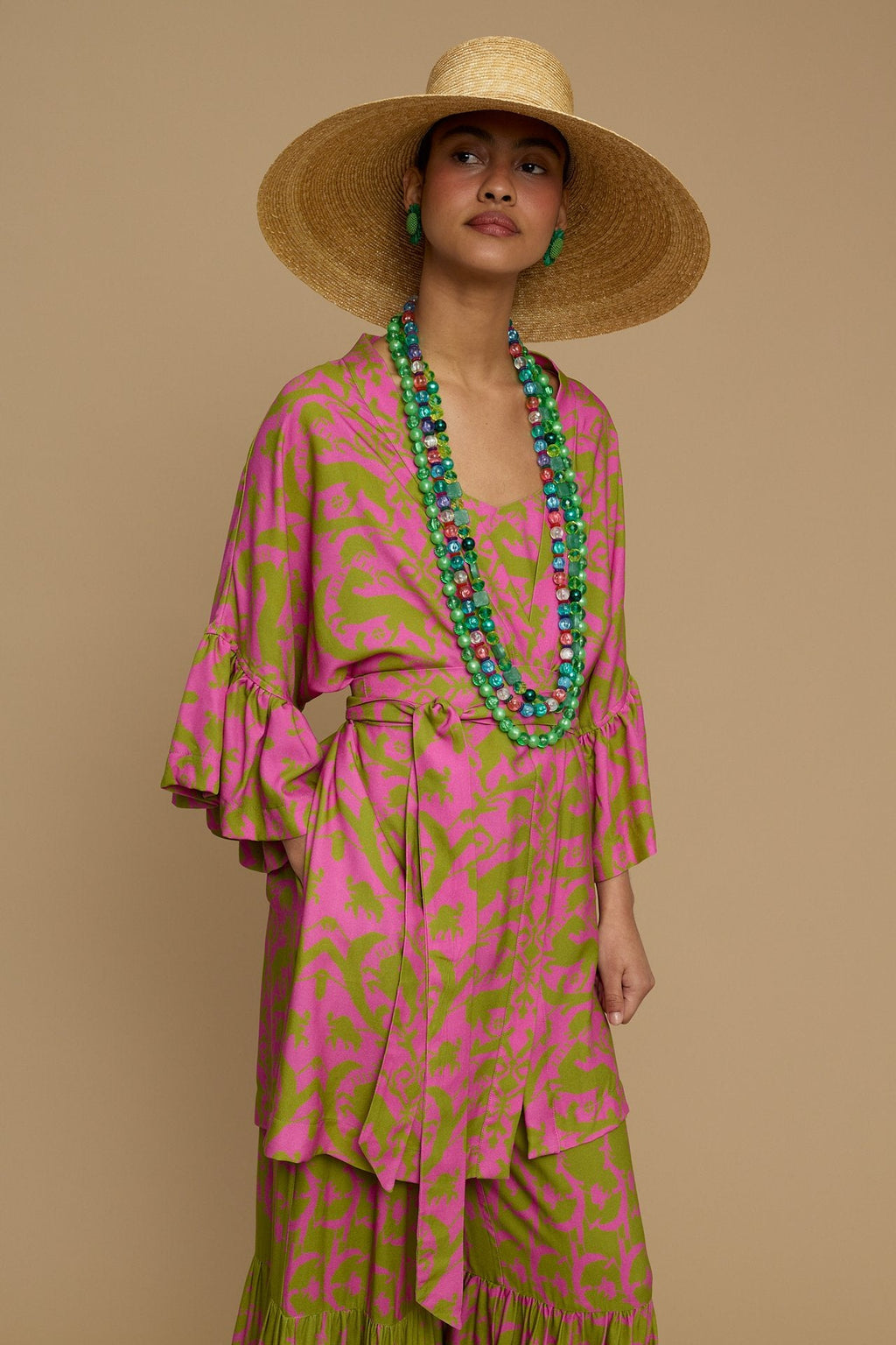 KIMONO AMORGOS  (CYCLADES GREEN/PINK PRINT)