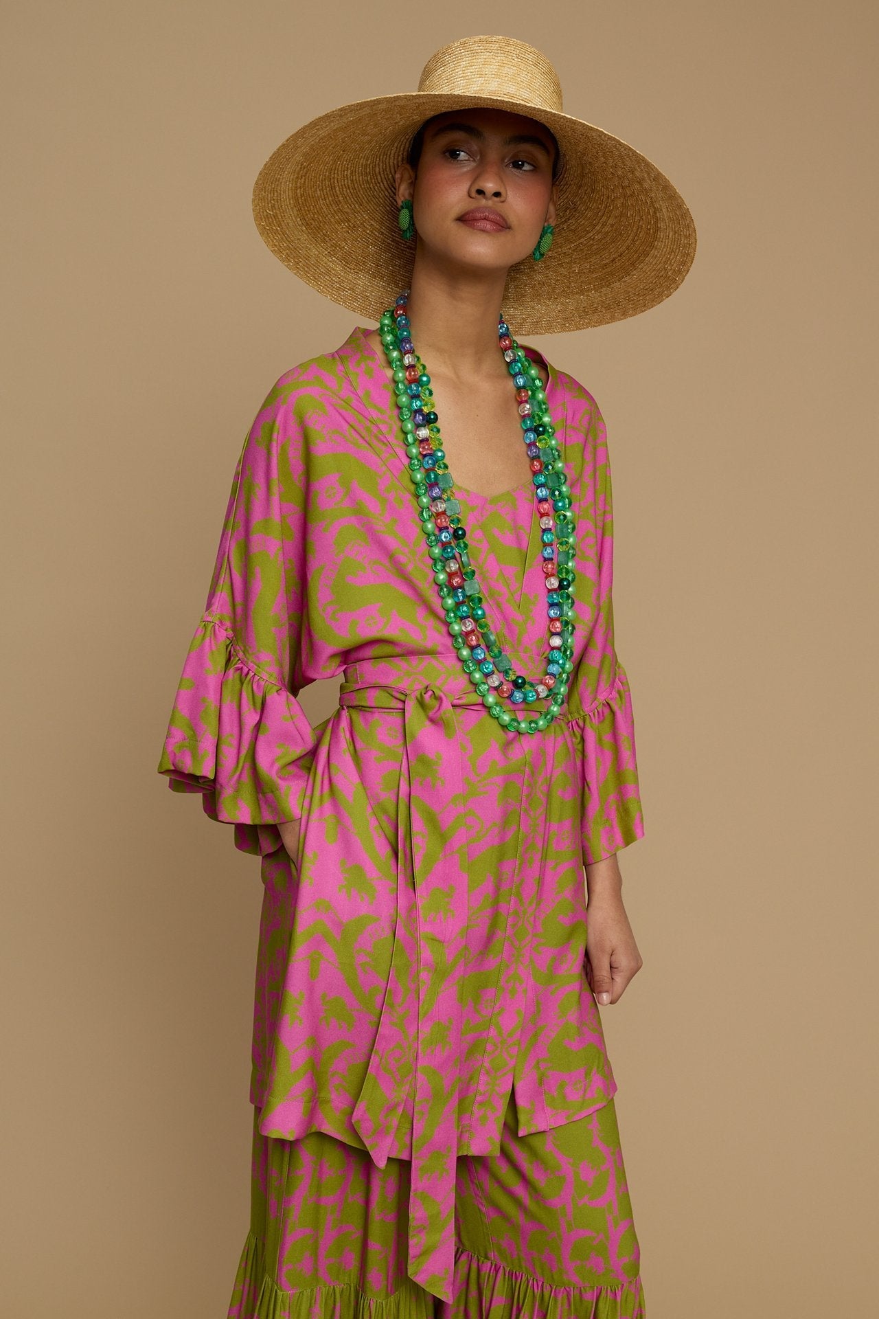 KIMONO AMORGOS  (CYCLADES GREEN/PINK PRINT)