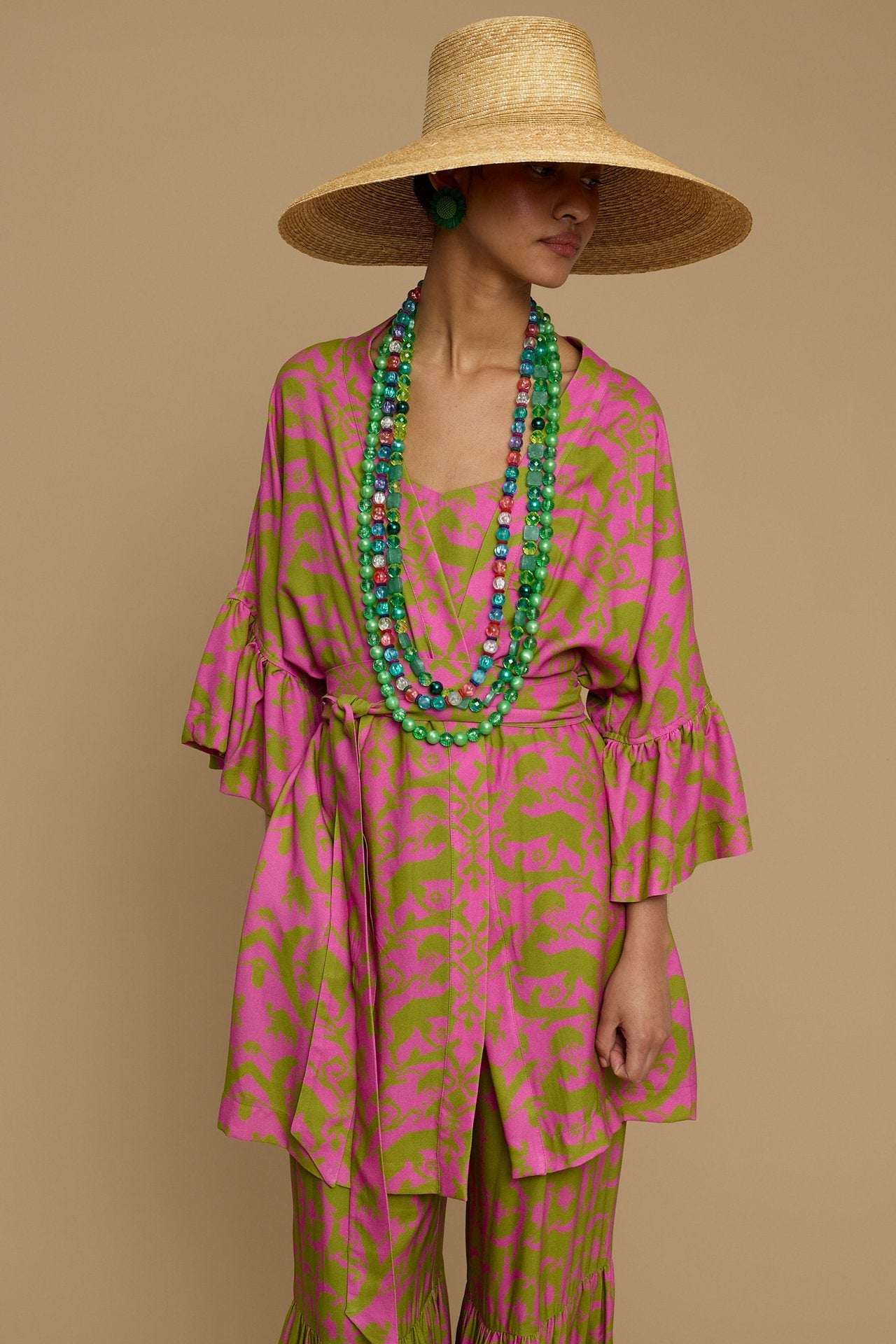 KIMONO AMORGOS  (CYCLADES GREEN/PINK PRINT)