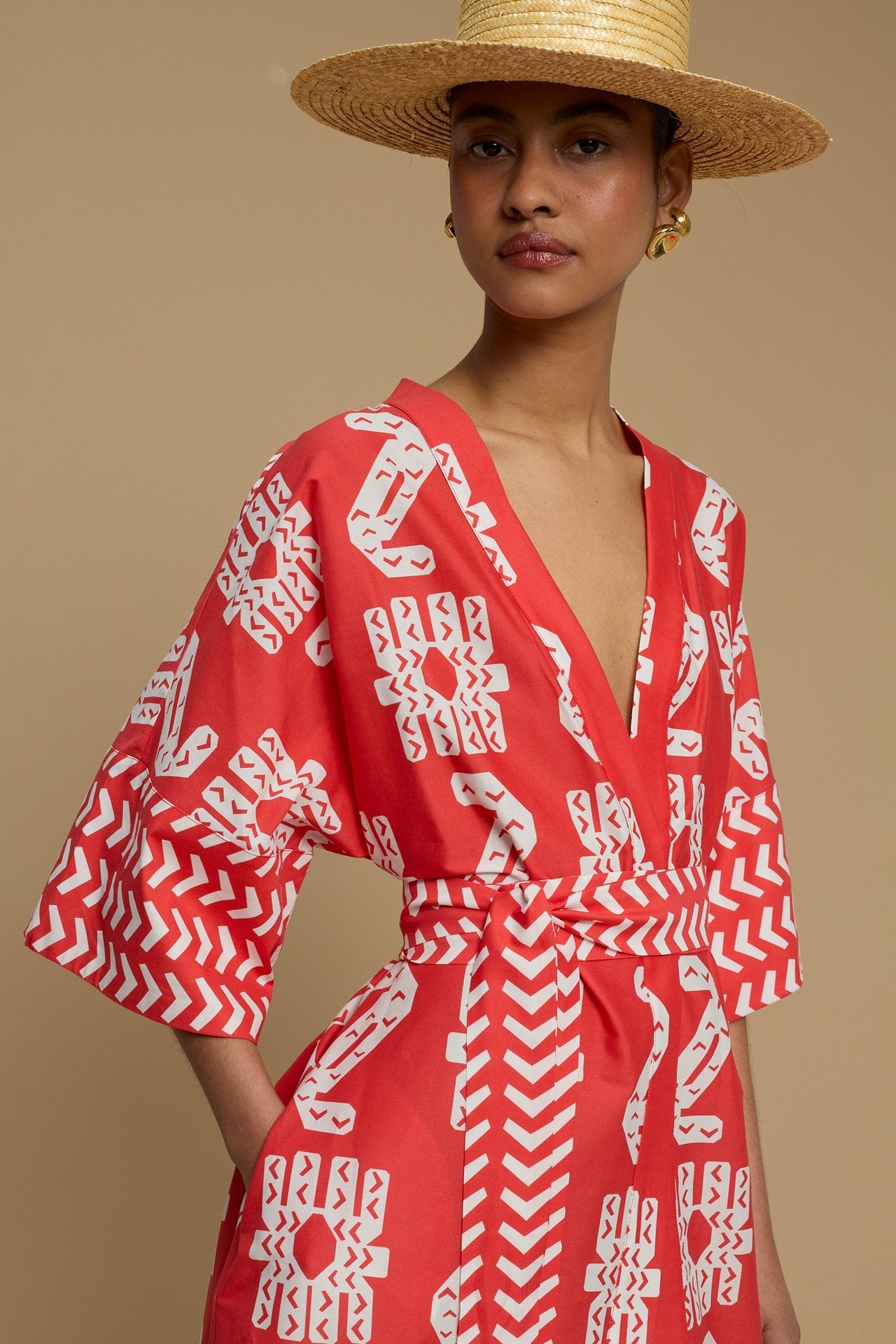 KIMONO POLIAIGOS (NAXOS CUSHION RED & WHITE PRINT)