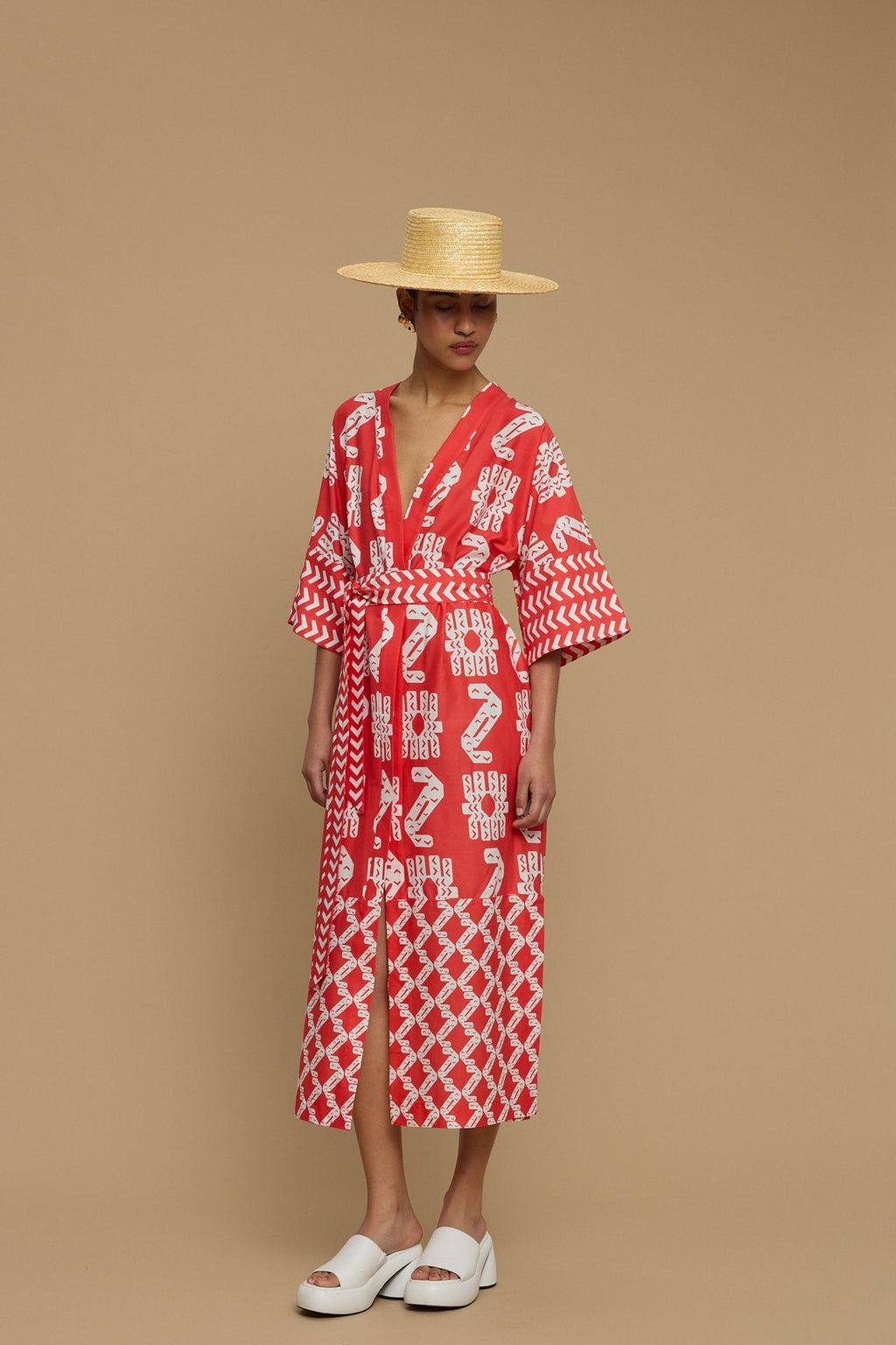 KIMONO POLIAIGOS (NAXOS CUSHION RED & WHITE PRINT)