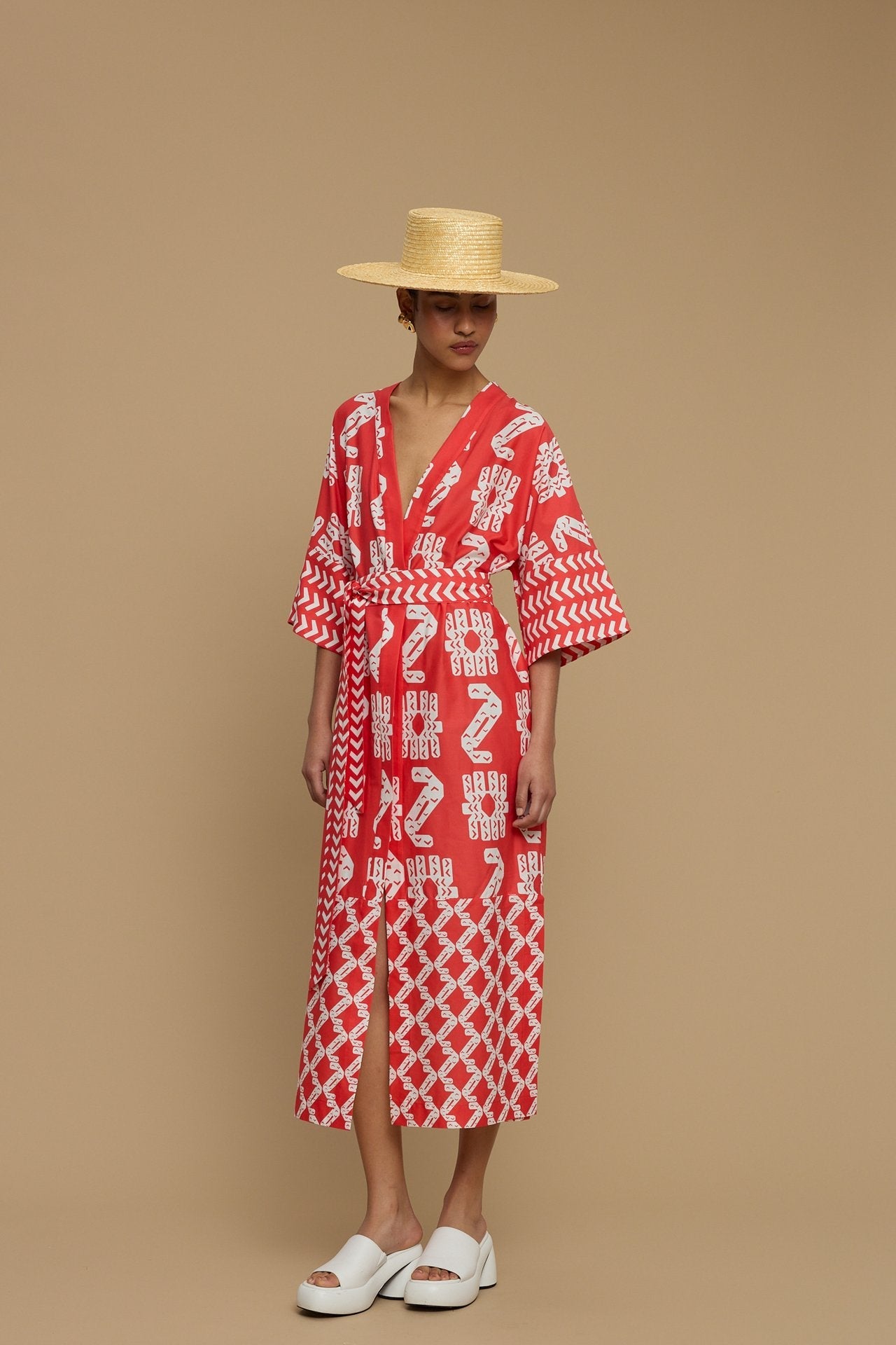 KIMONO POLIAIGOS (NAXOS CUSHION RED & WHITE PRINT)