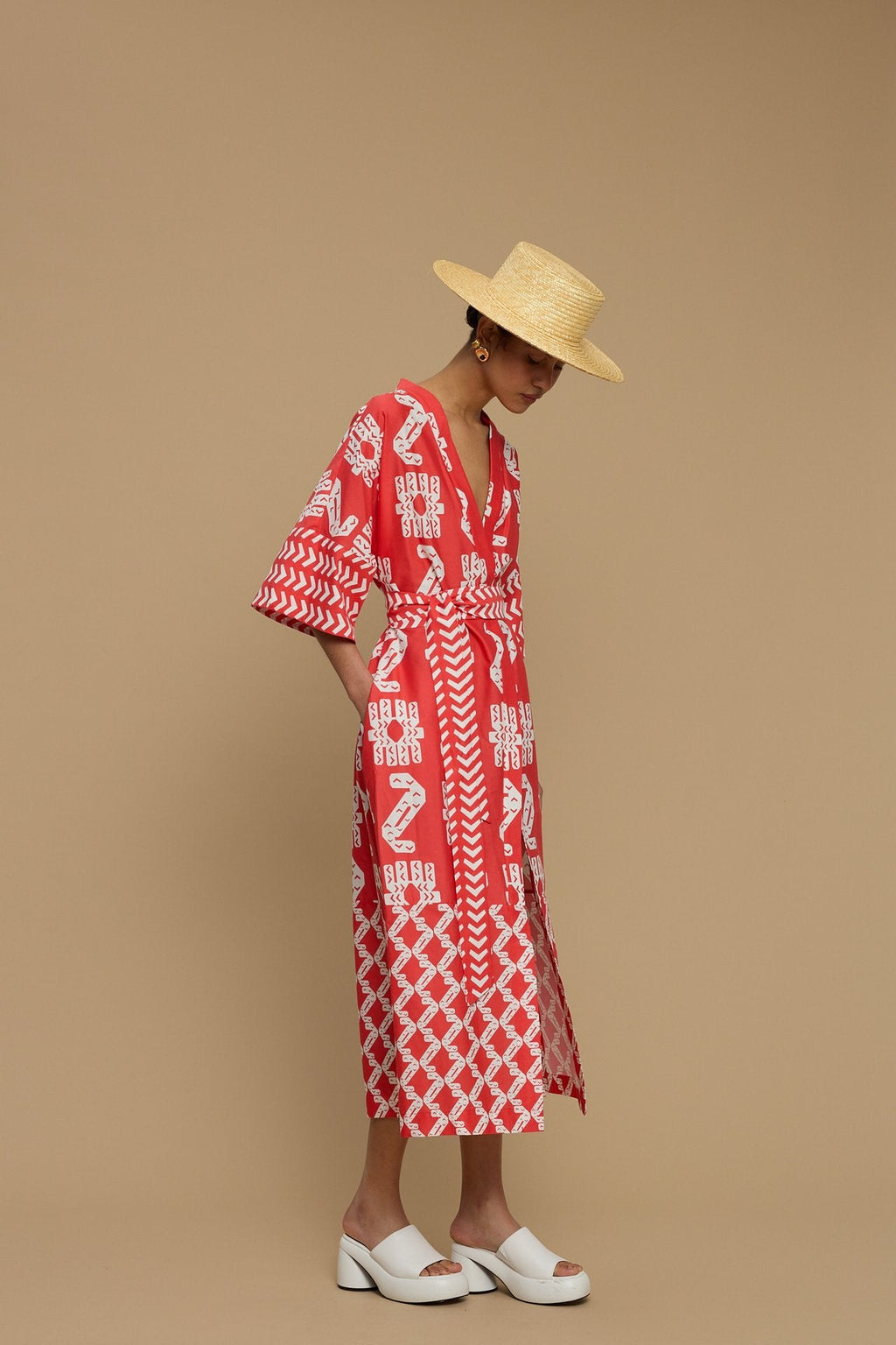 KIMONO POLIAIGOS (NAXOS CUSHION RED & WHITE PRINT)