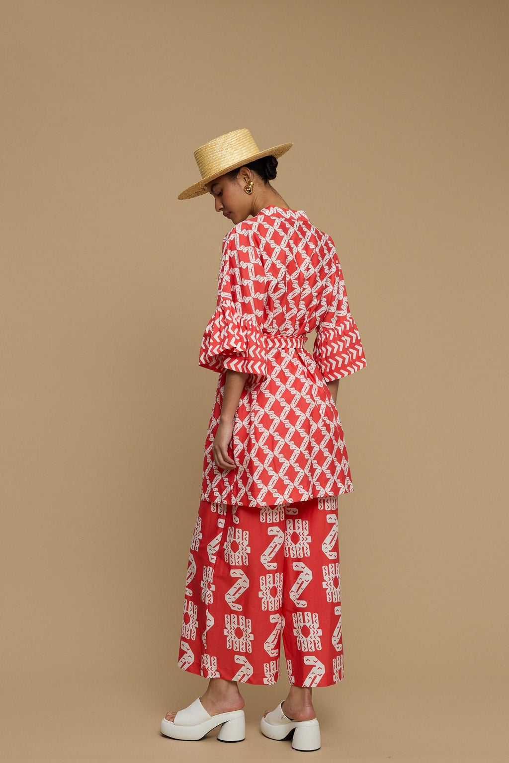 PANTS KOUFONISI (NAXOS CUSHION RED & WHITE PRINT)