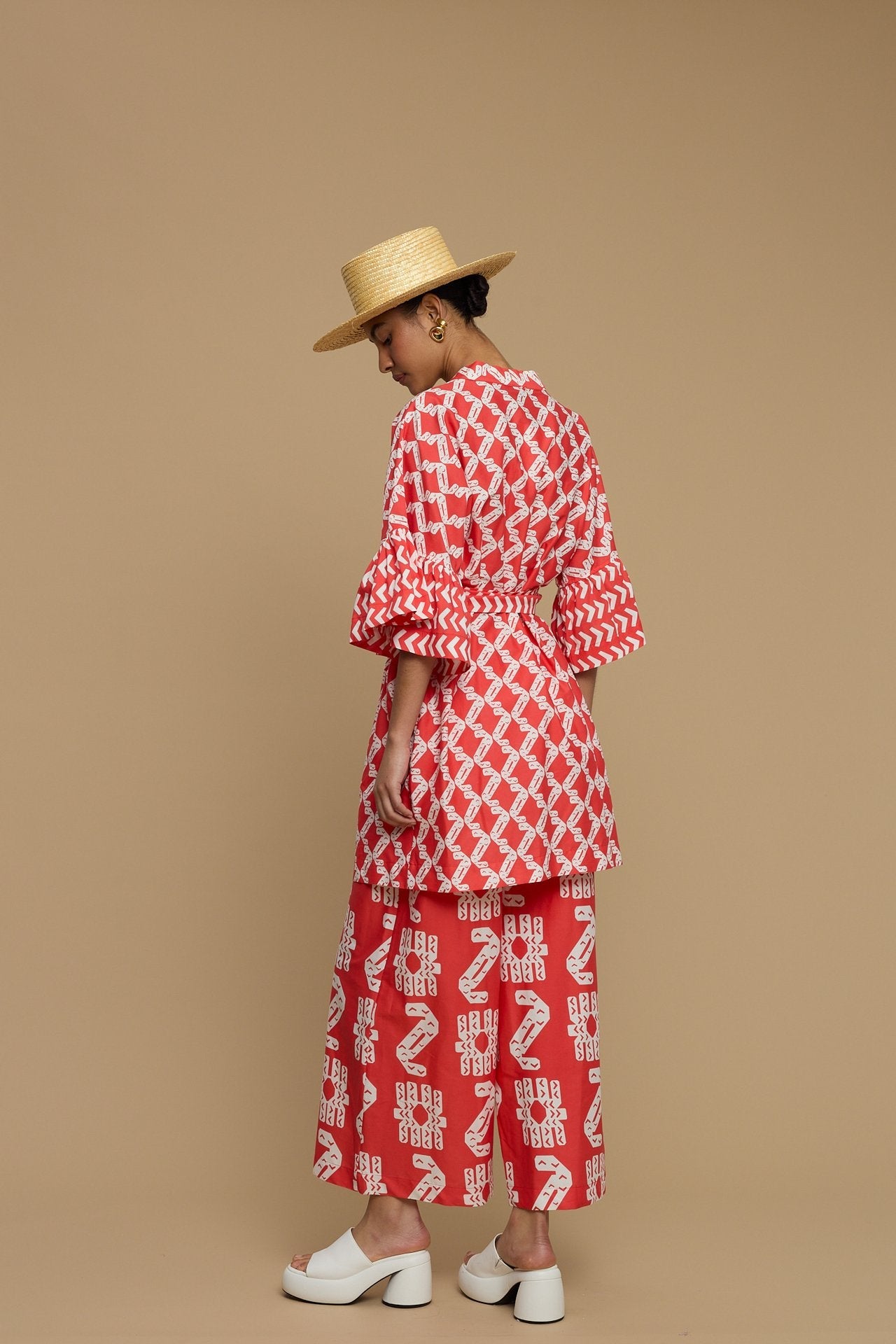 PANTS KOUFONISI (NAXOS CUSHION RED & WHITE PRINT)