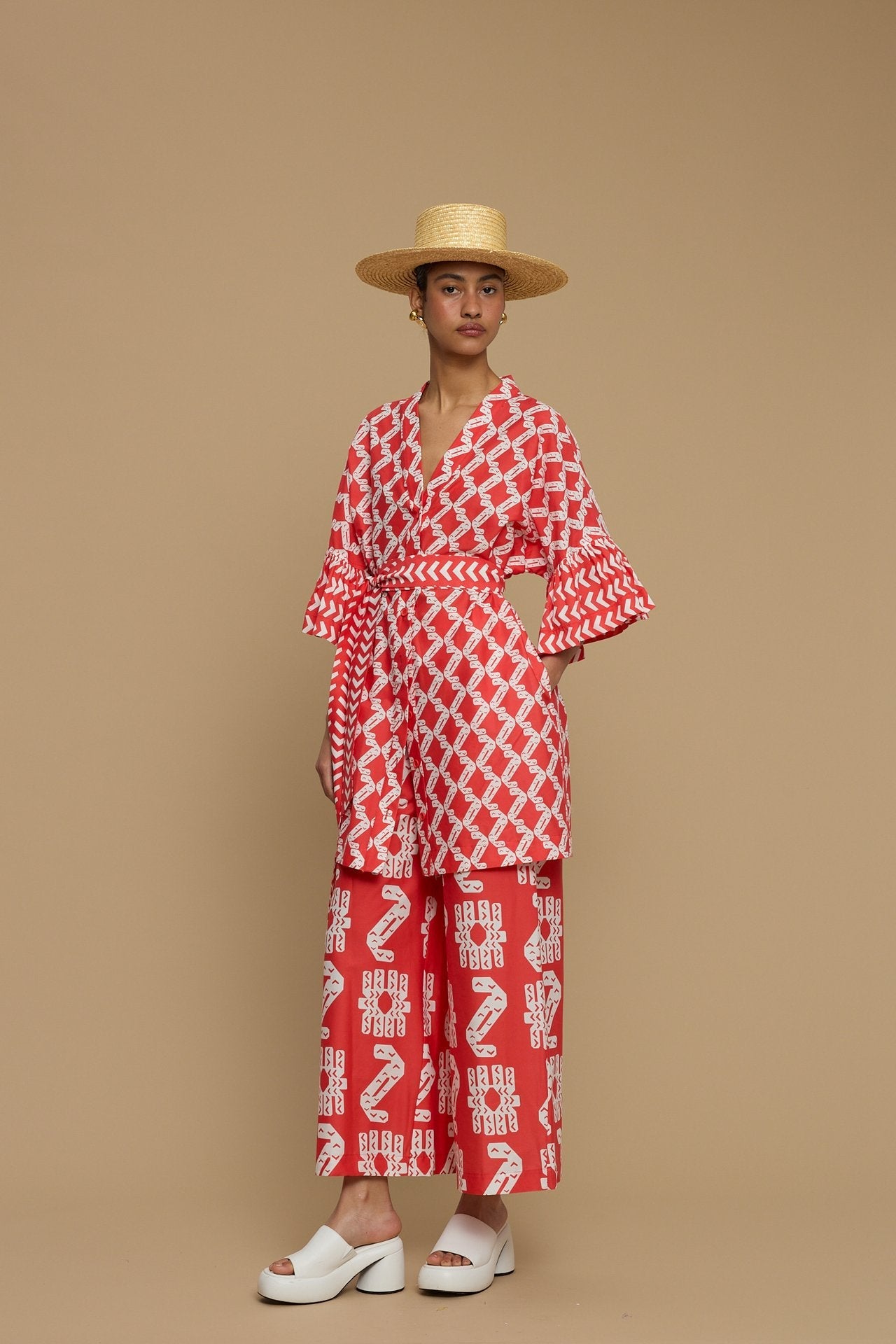 PANTS KOUFONISI (NAXOS CUSHION RED & WHITE PRINT)
