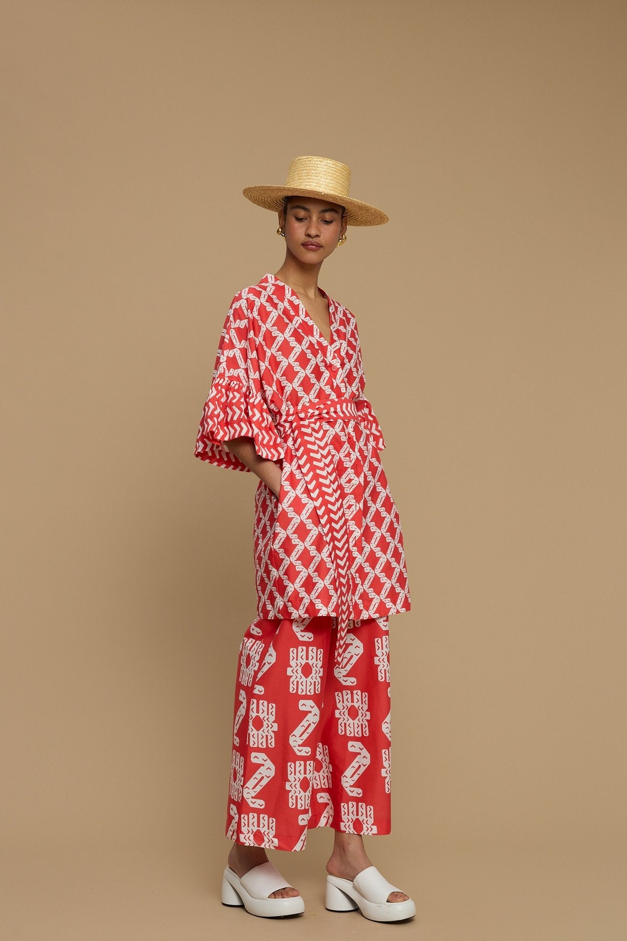 PANTS KOUFONISI (NAXOS CUSHION RED & WHITE PRINT)
