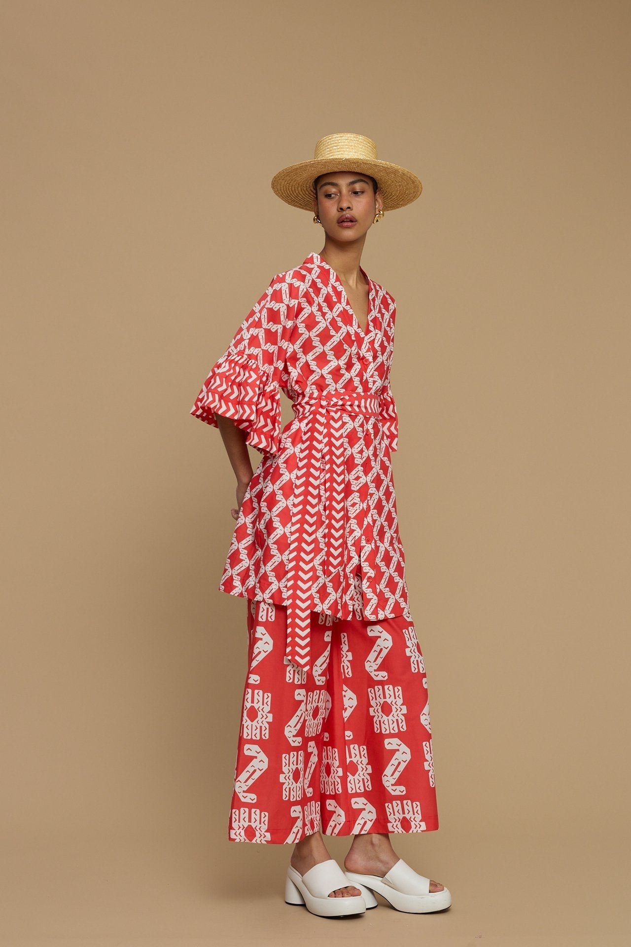 PANTS KOUFONISI (NAXOS CUSHION RED & WHITE PRINT)