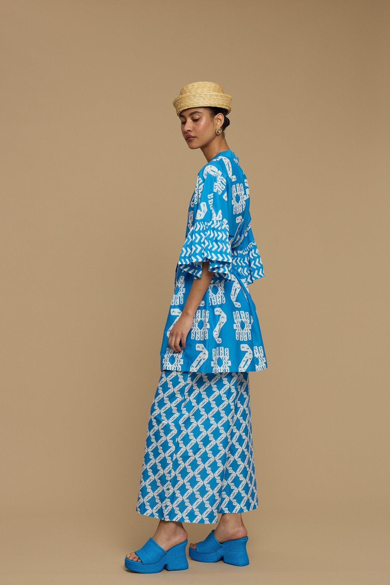 PANTS KOUFONISI (NAXOS CUSHION BLUE & WHITE PRINT)