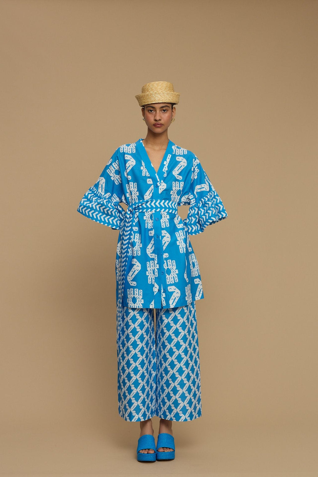 PANTS KOUFONISI (NAXOS CUSHION BLUE & WHITE PRINT)