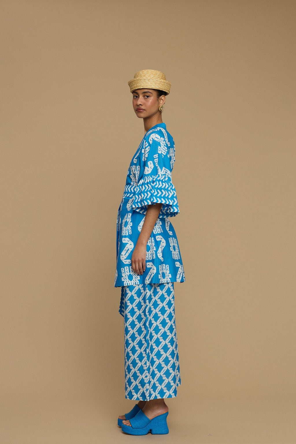 PANTS KOUFONISI (NAXOS CUSHION BLUE & WHITE PRINT)