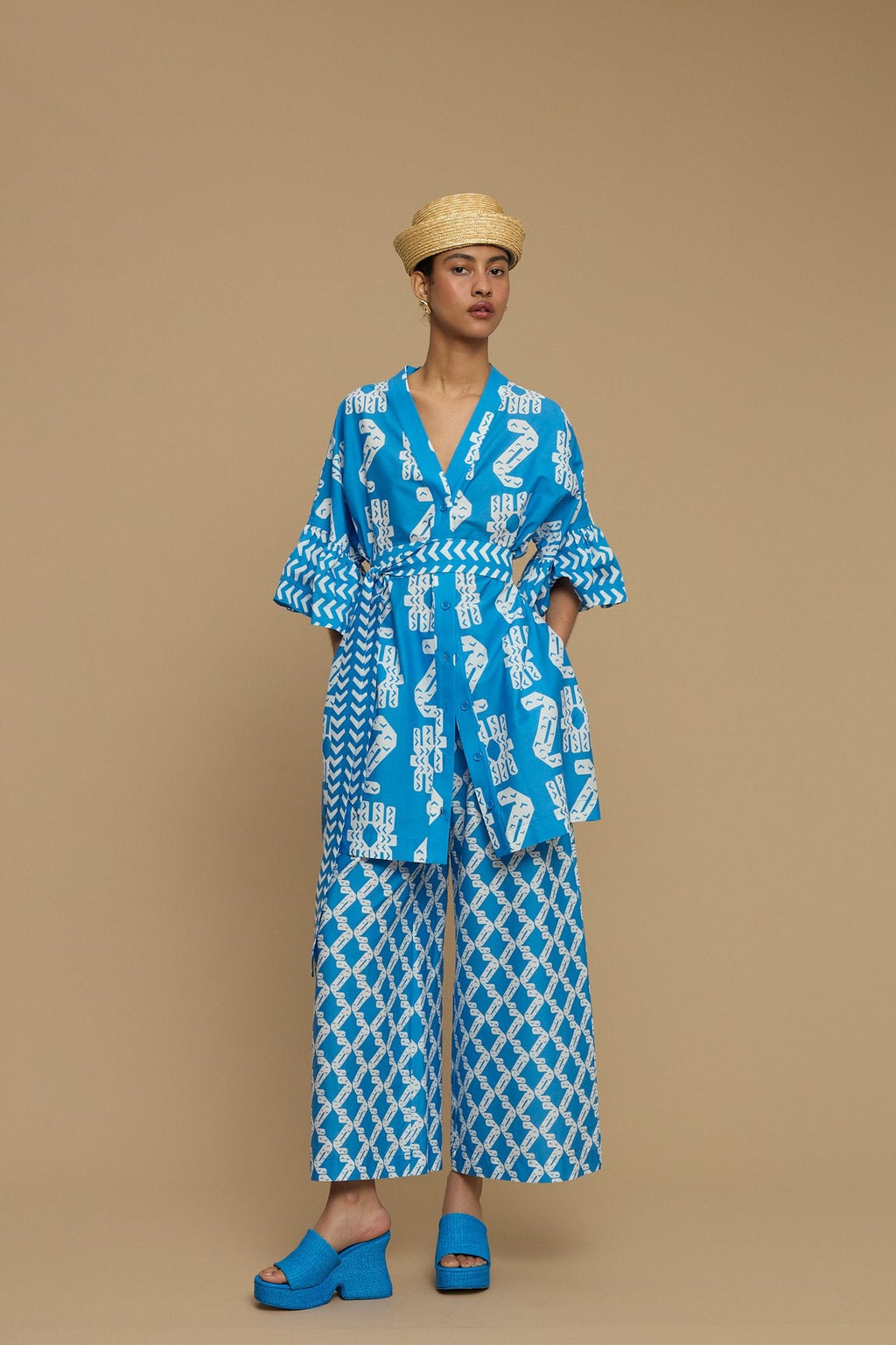 PANTS KOUFONISI (NAXOS CUSHION BLUE & WHITE PRINT)