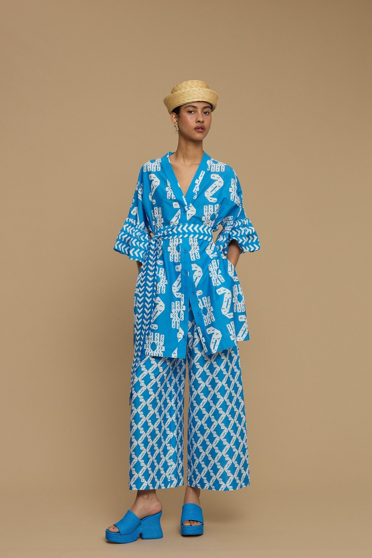PANTS KOUFONISI (NAXOS CUSHION BLUE & WHITE PRINT)
