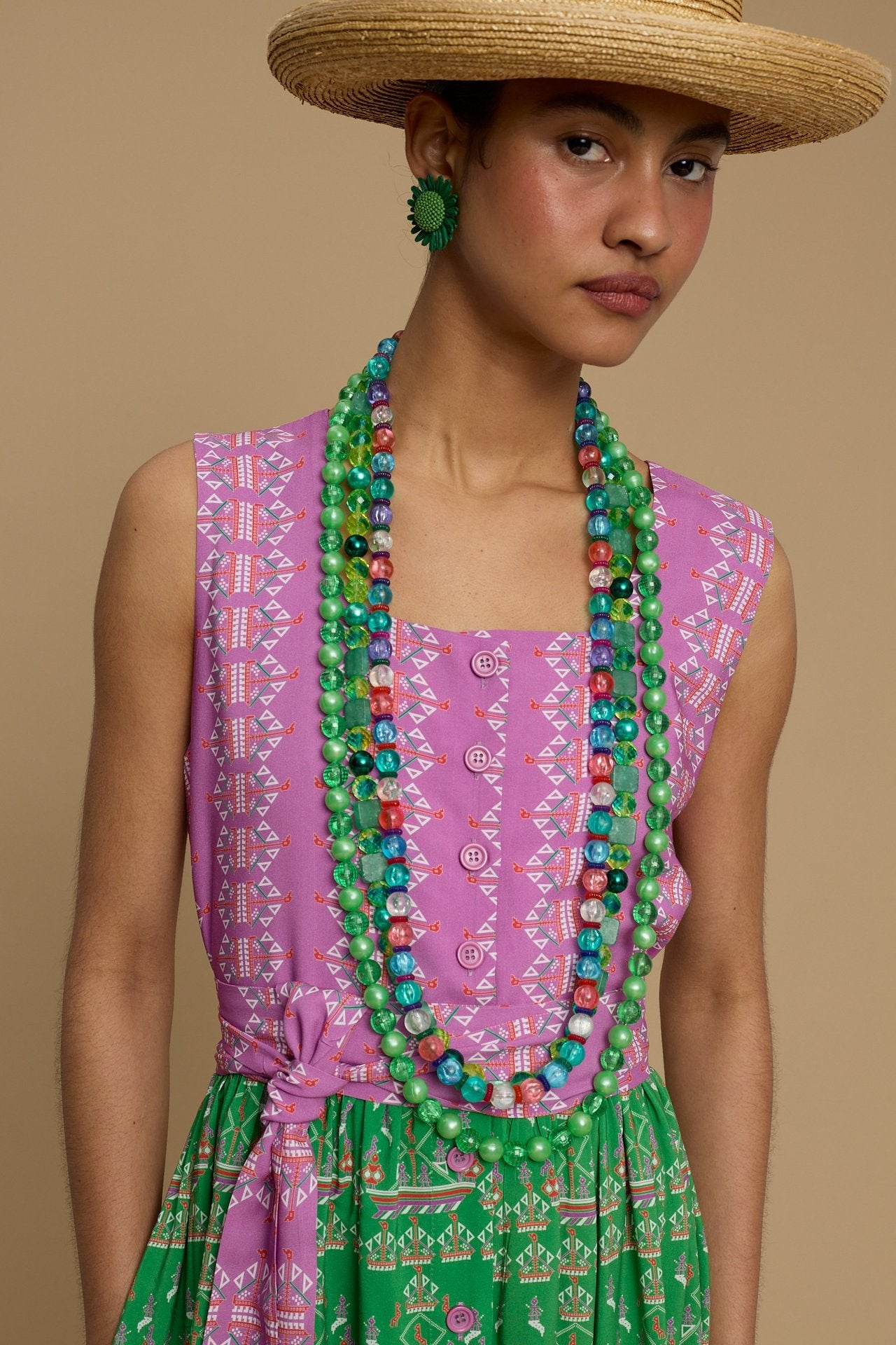 MAXI DRESS SYROS (KARAVAKI MIX GREEN & PURPLE PRINT)