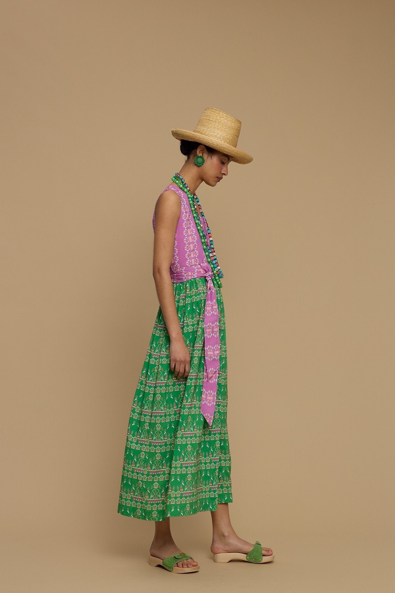 MAXI DRESS SYROS (KARAVAKI MIX GREEN & PURPLE PRINT)