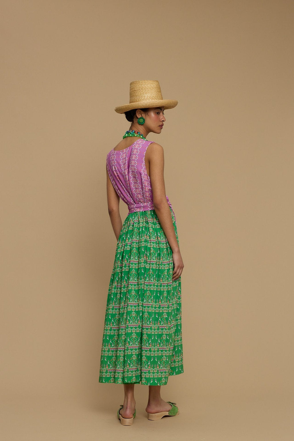 MAXI DRESS SYROS (KARAVAKI MIX GREEN & PURPLE PRINT)