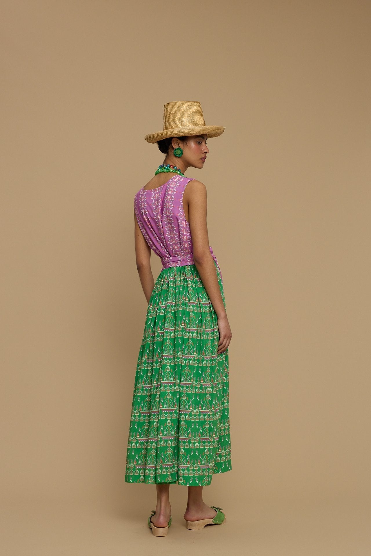 MAXI DRESS SYROS (KARAVAKI MIX GREEN & PURPLE PRINT)