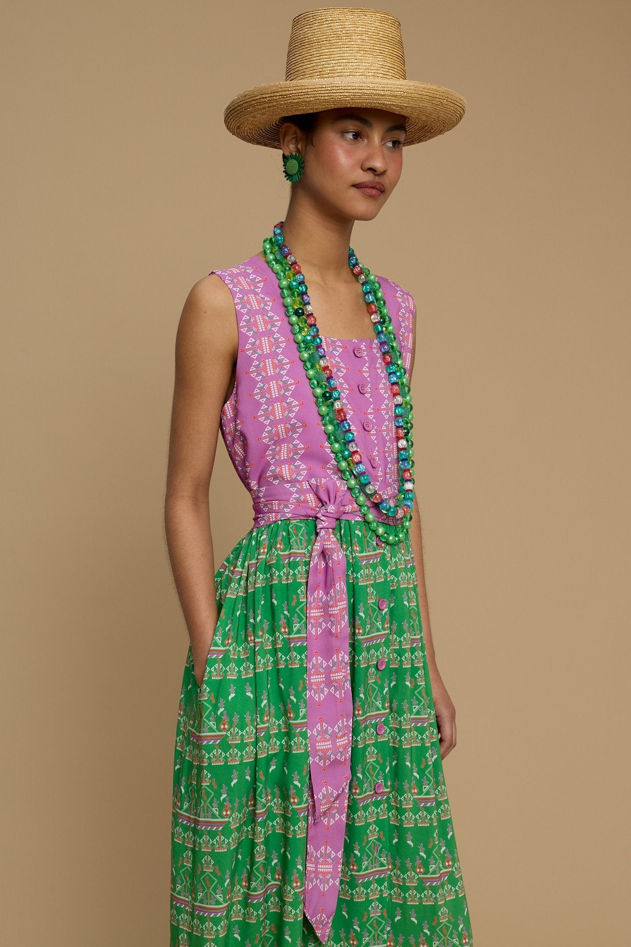 MAXI DRESS SYROS (KARAVAKI MIX GREEN & PURPLE PRINT)