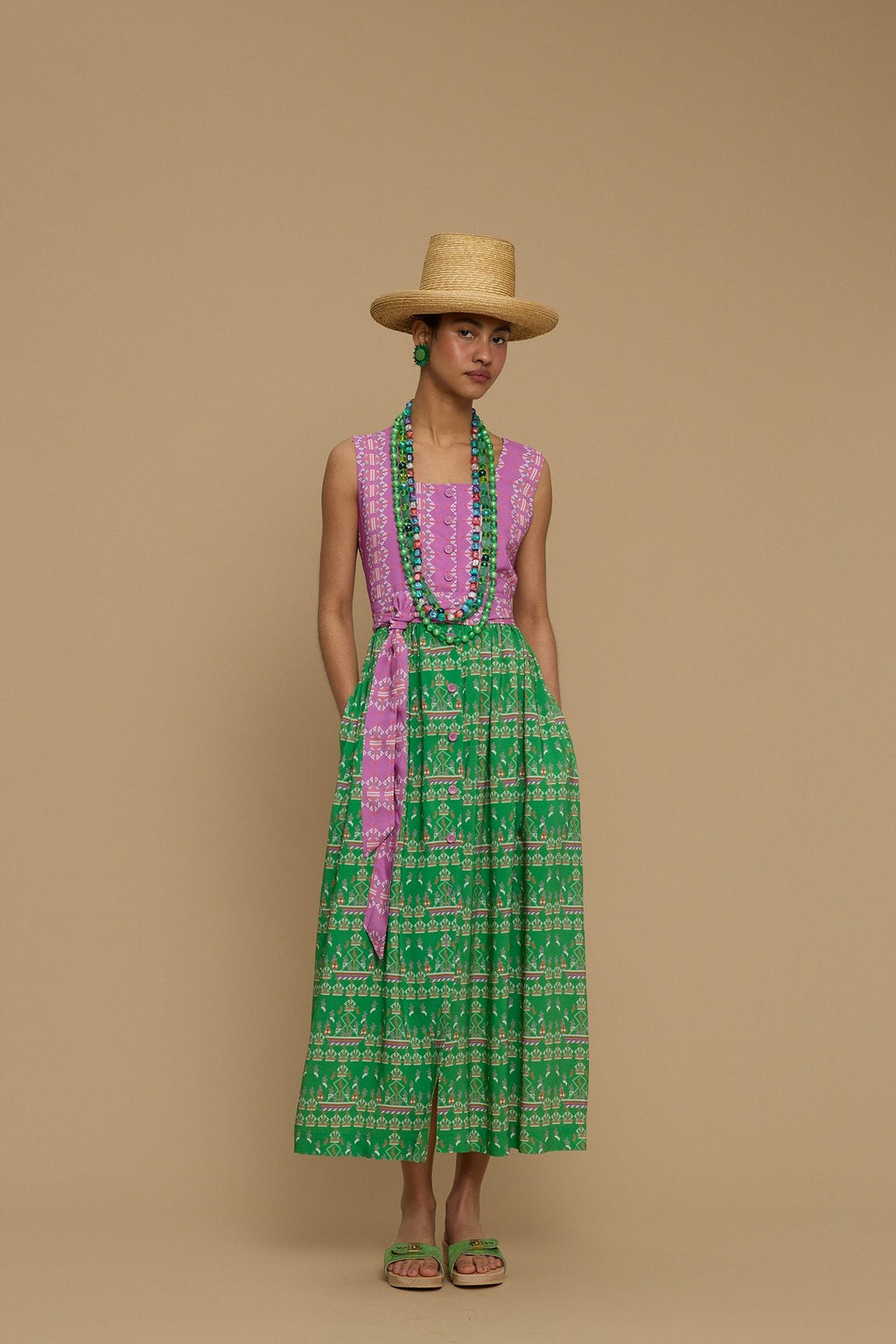 MAXI DRESS SYROS (KARAVAKI MIX GREEN & PURPLE PRINT)