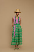 MAXI DRESS SYROS (KARAVAKI MIX GREEN & PURPLE PRINT)